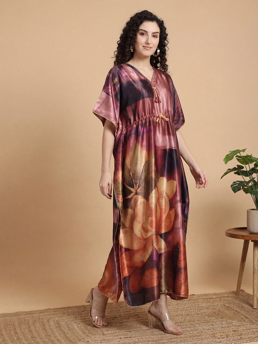 Floral Reverie Satin Kaftan Nightgown