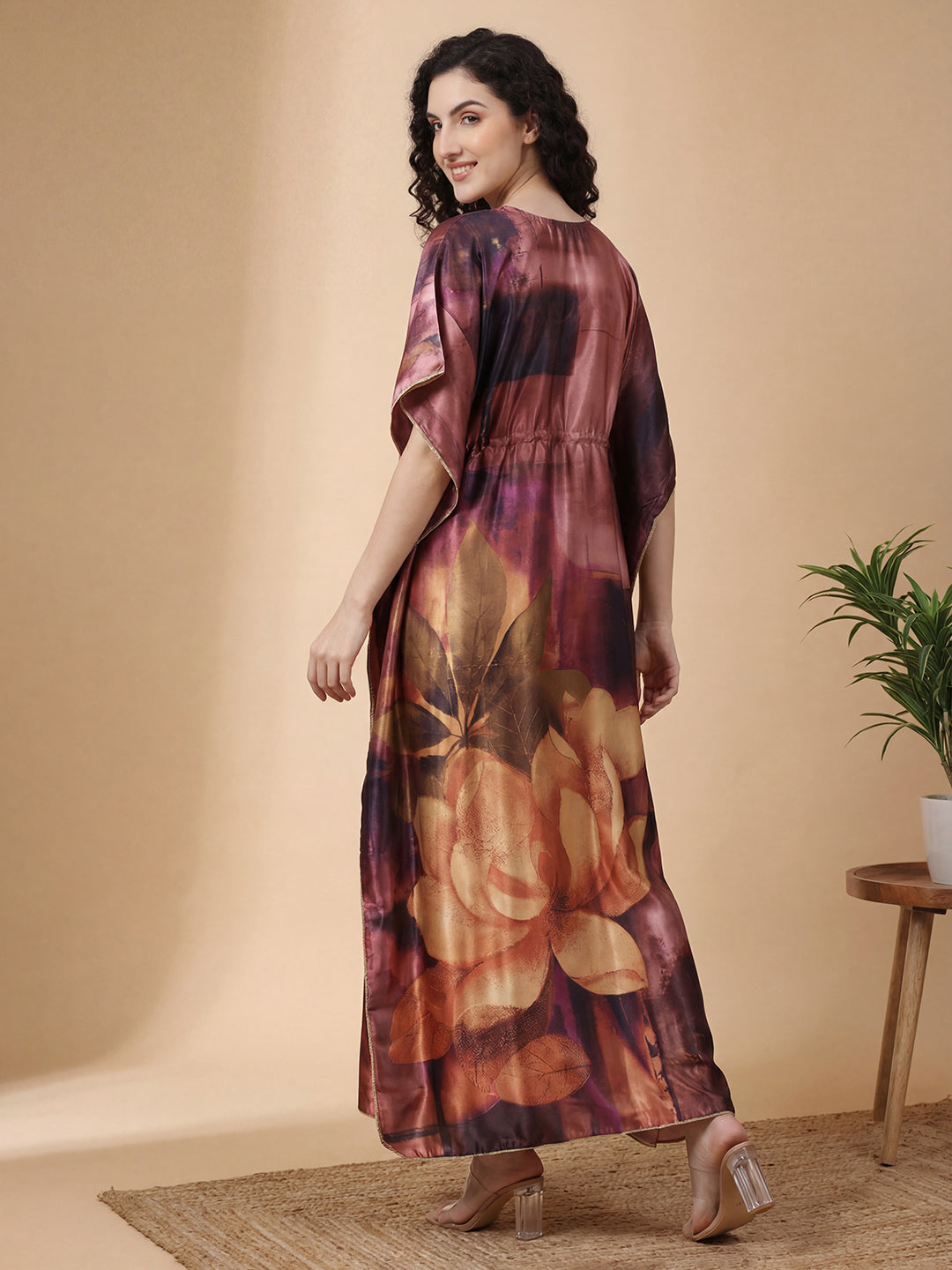 Floral Reverie Satin Kaftan Nightgown