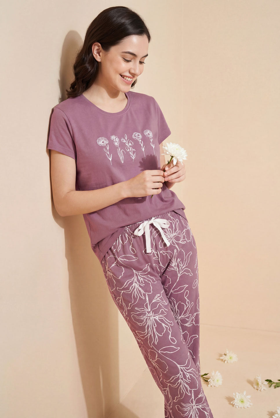 Soft Stems -  Cotton Lounge Silky Night Suit