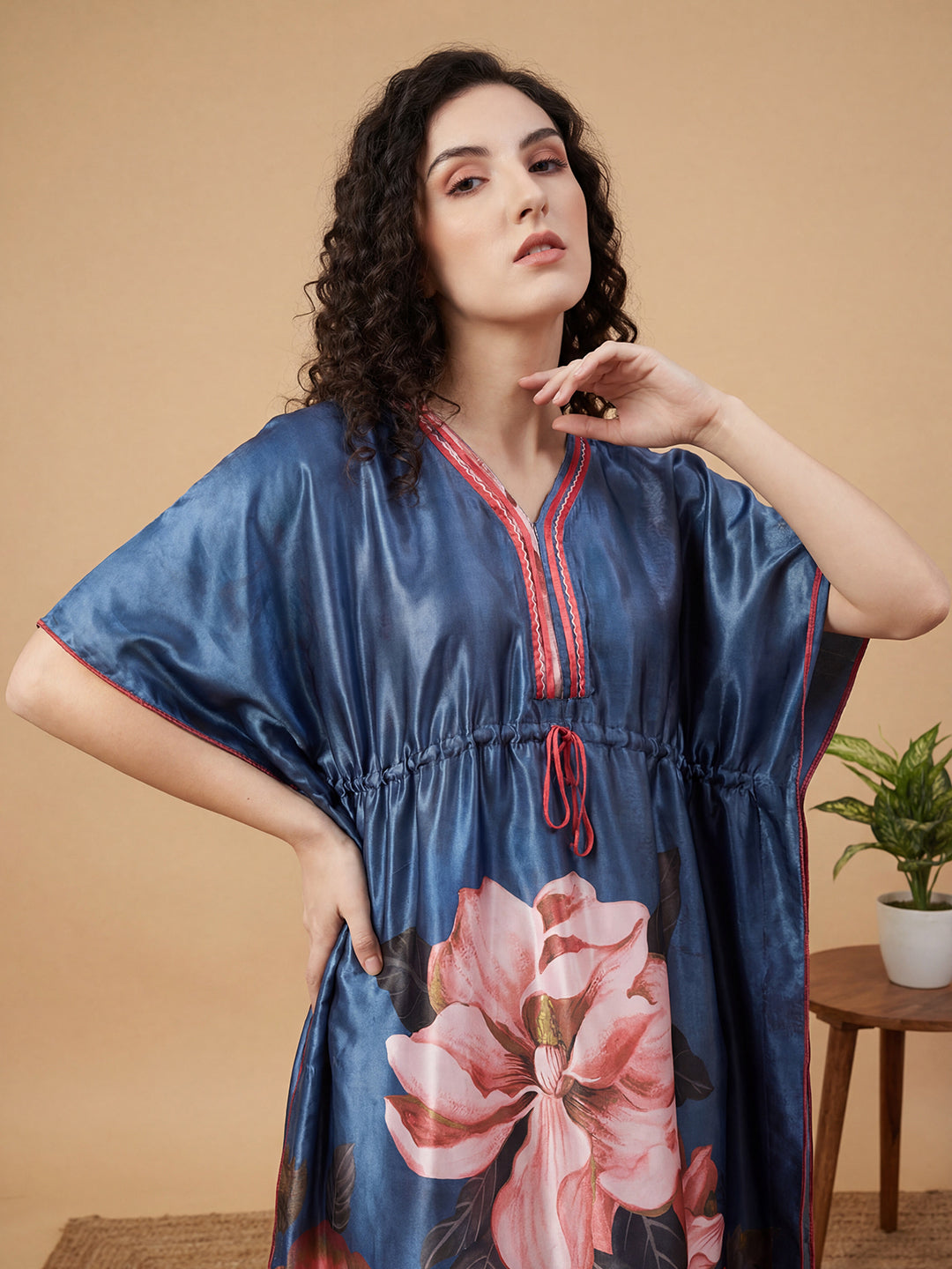 Ember Petals Satin Kaftan Nightgown