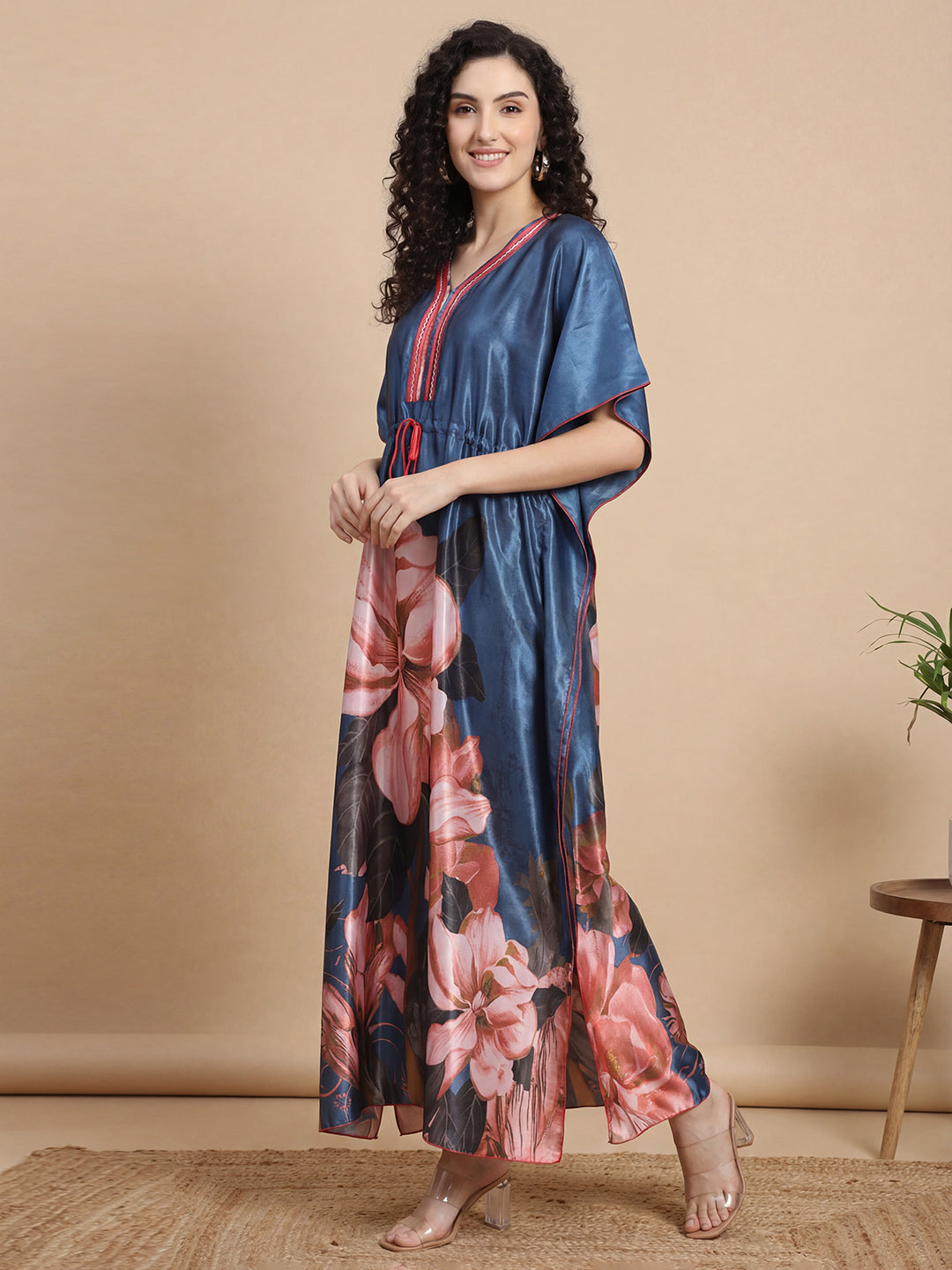 Ember Petals Satin Kaftan Nightgown