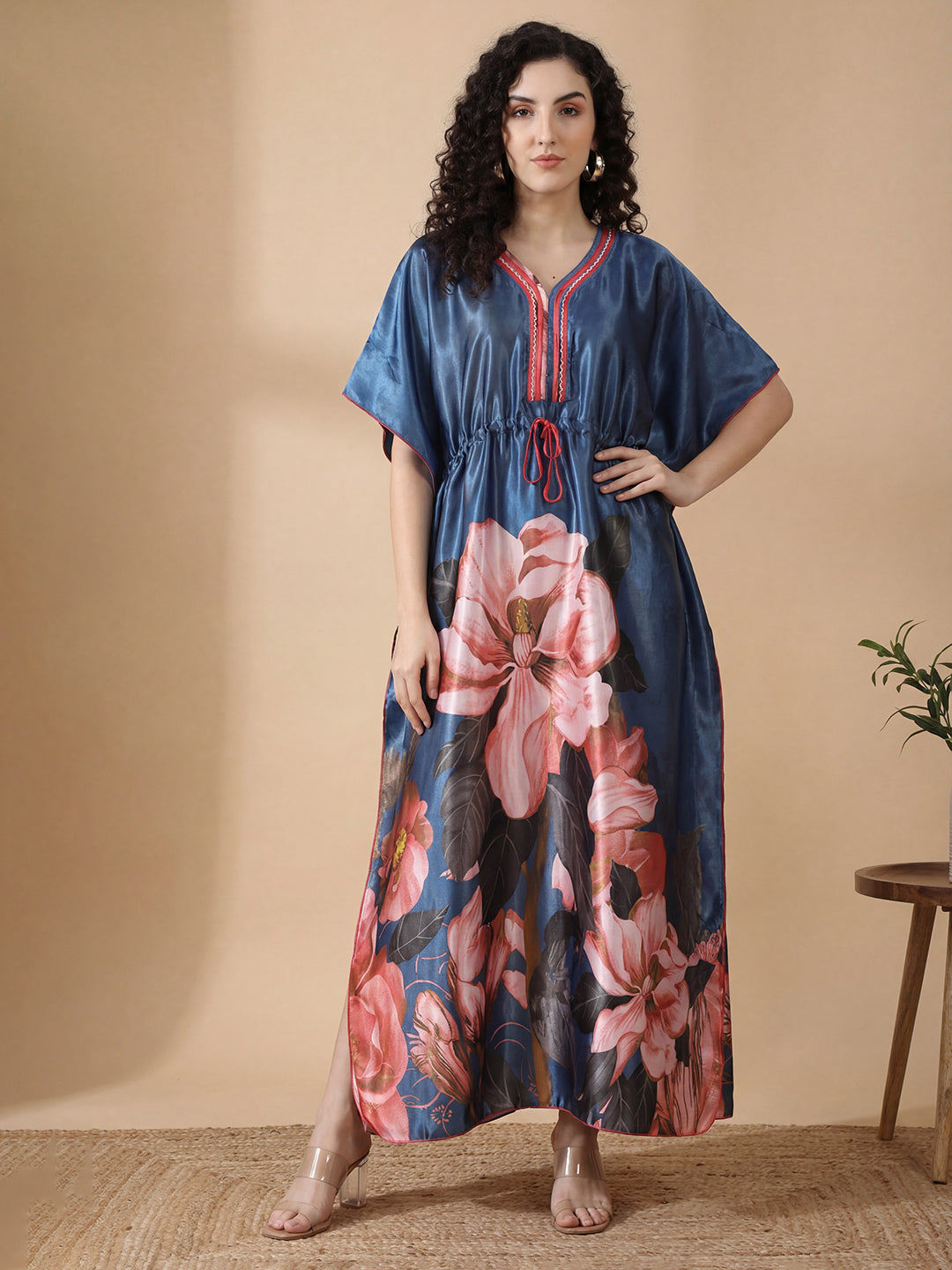 Ember Petals Satin Kaftan Nightgown