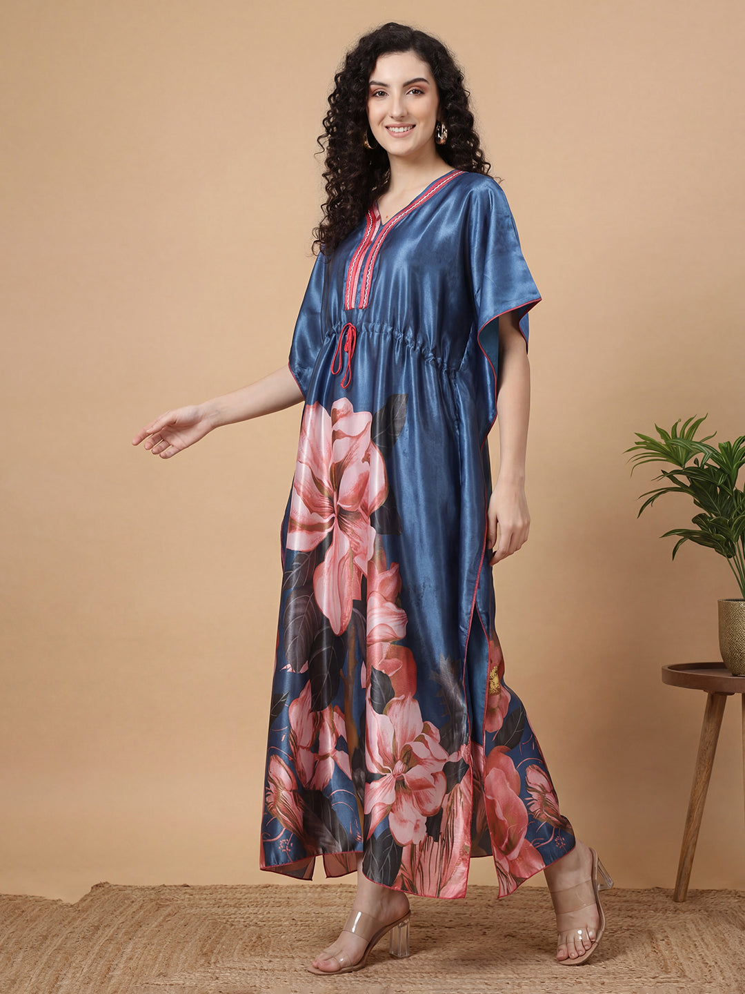 Ember Petals Satin Kaftan Nightgown