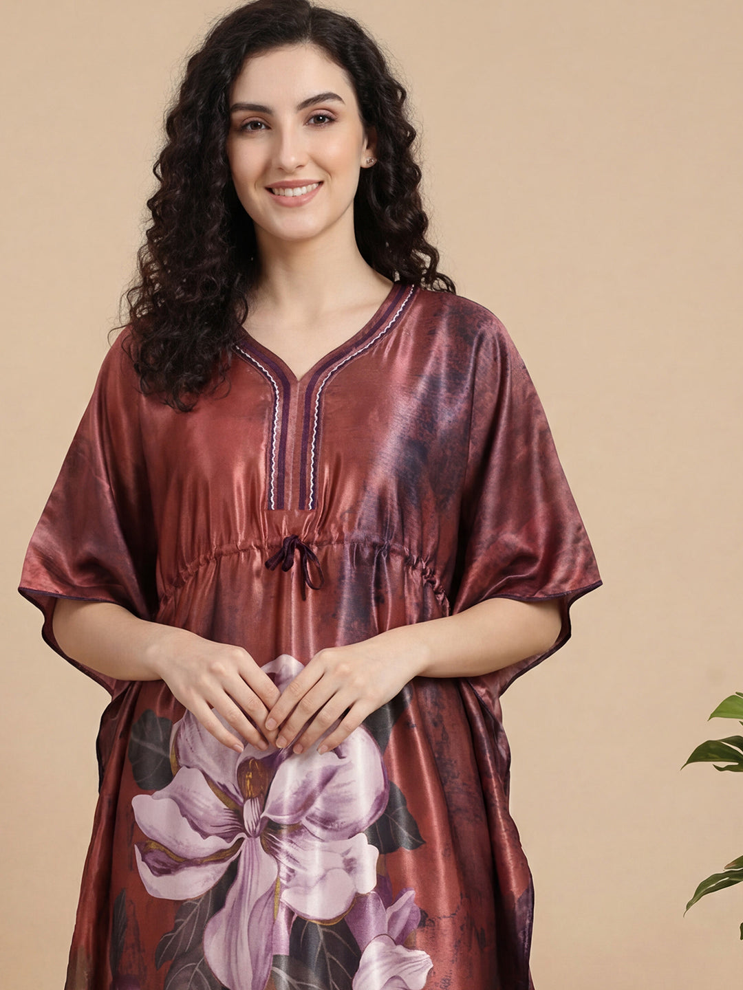 Ember Petals Satin Kaftan Nightgown