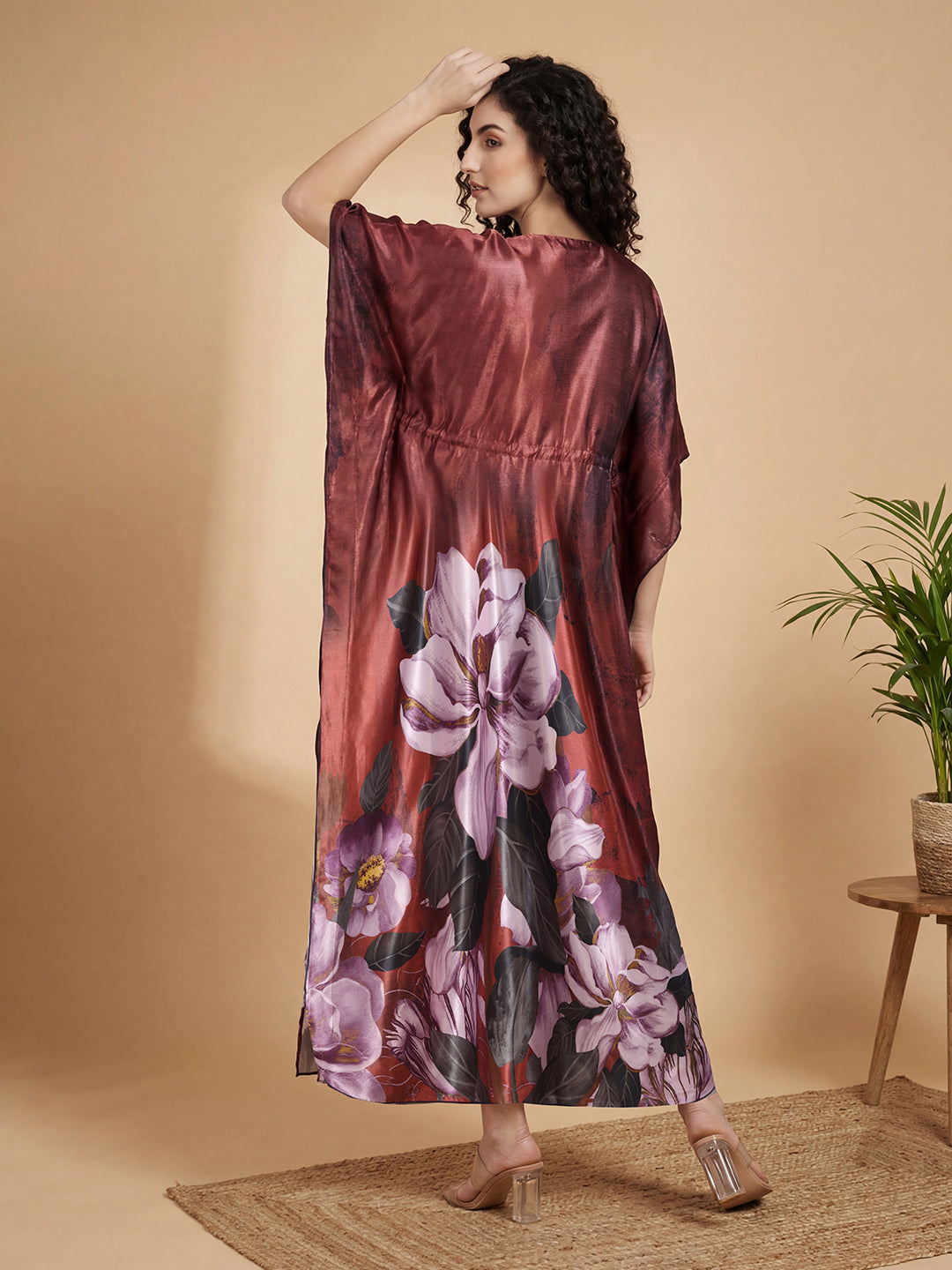 Ember Petals Satin Kaftan Nightgown