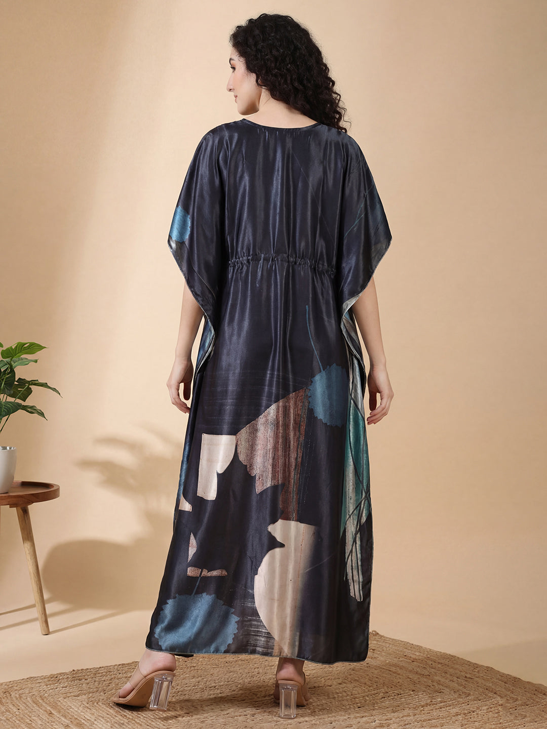 Charcoal Abstract Satin Kaftan Nightgown