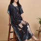 Charcoal Abstract Satin Kaftan Nightgown