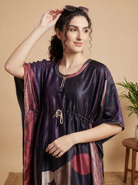 Charcoal Abstract Satin Kaftan Nightgown