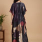 Charcoal Abstract Satin Kaftan Nightgown