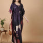 Charcoal Abstract Satin Kaftan Nightgown
