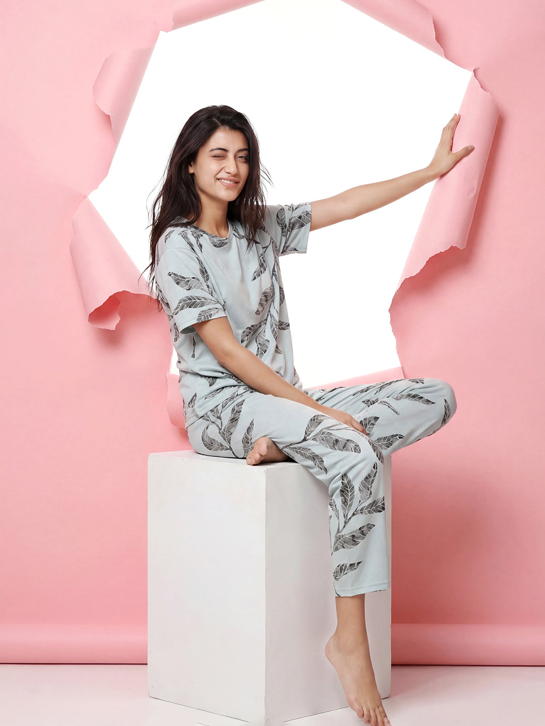 Falling Petals - Cotton Lounge Night Suit