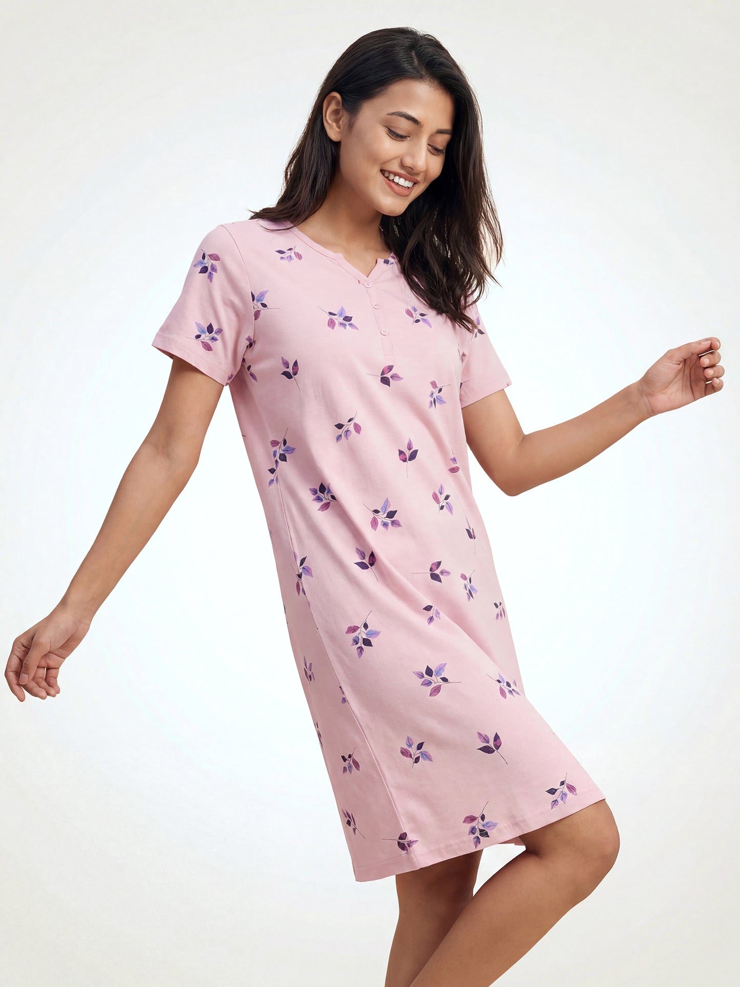 Lavender Leaf – Cotton Short Nighty