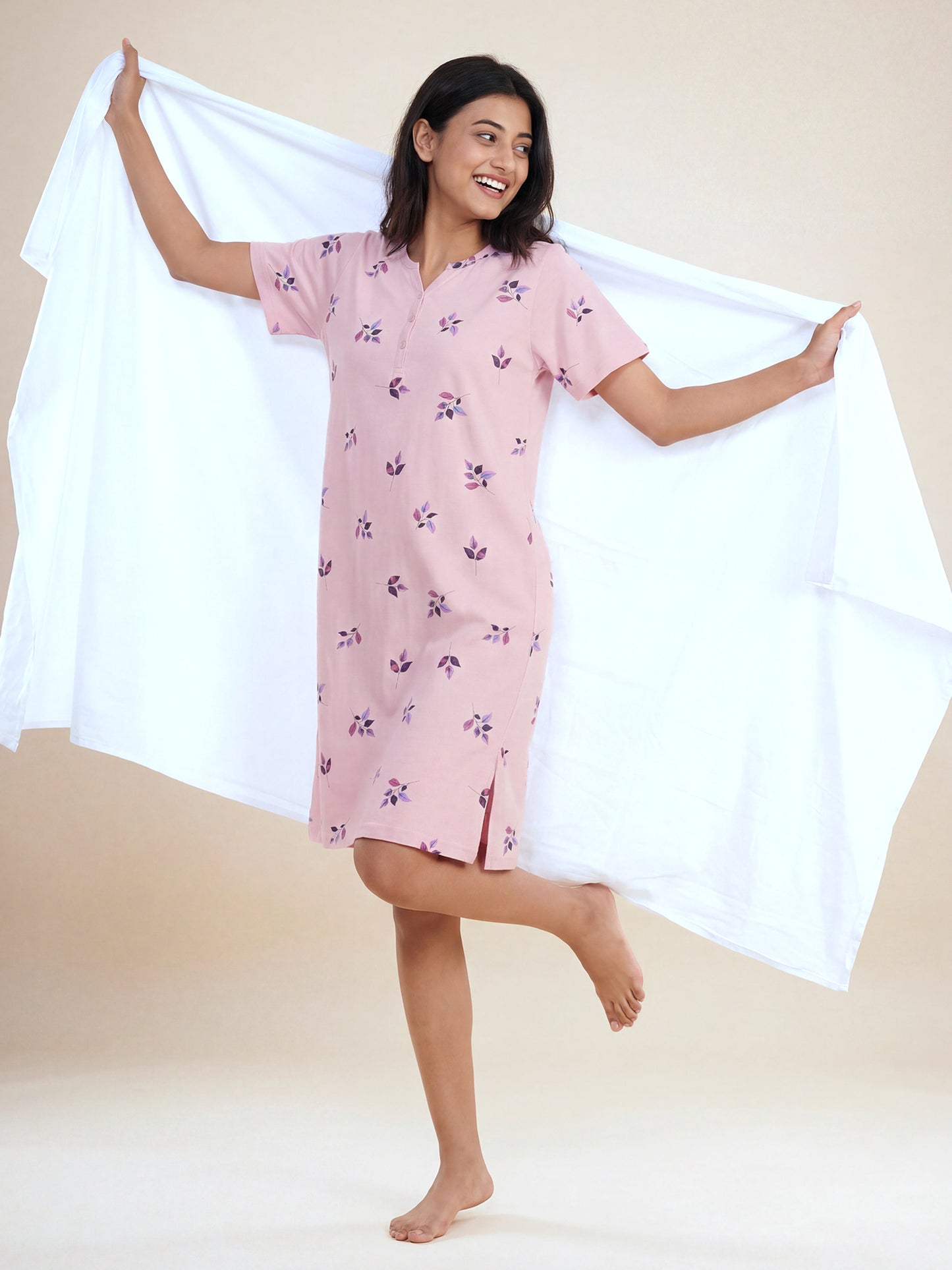 Lavender Leaf – Cotton Short Nighty