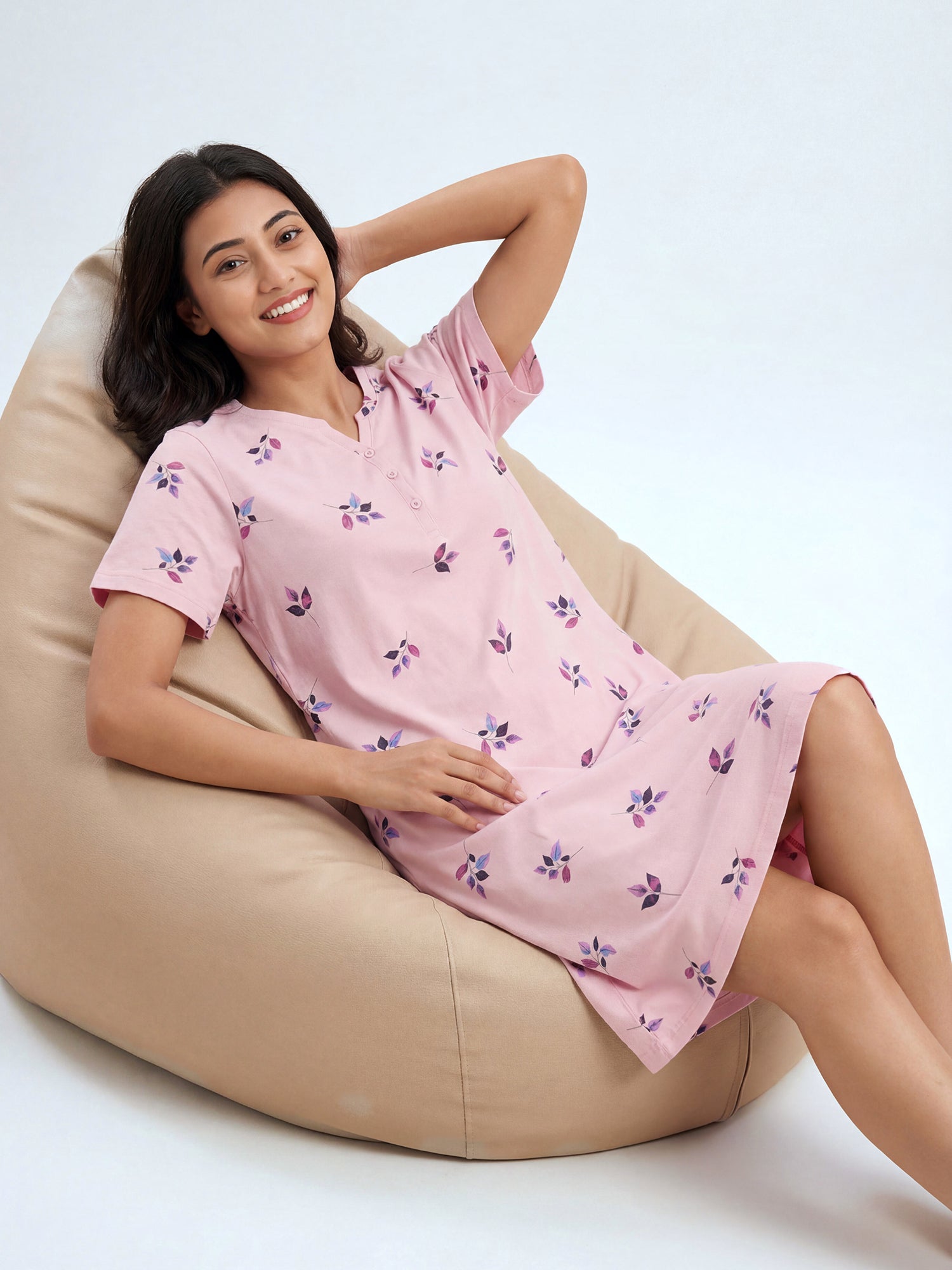 Lavender Leaf – Cotton Short Nighty