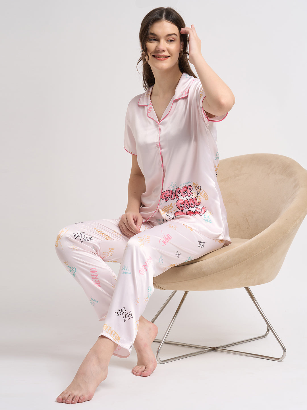 Super Cool Today - Silky Lounge Night Suit