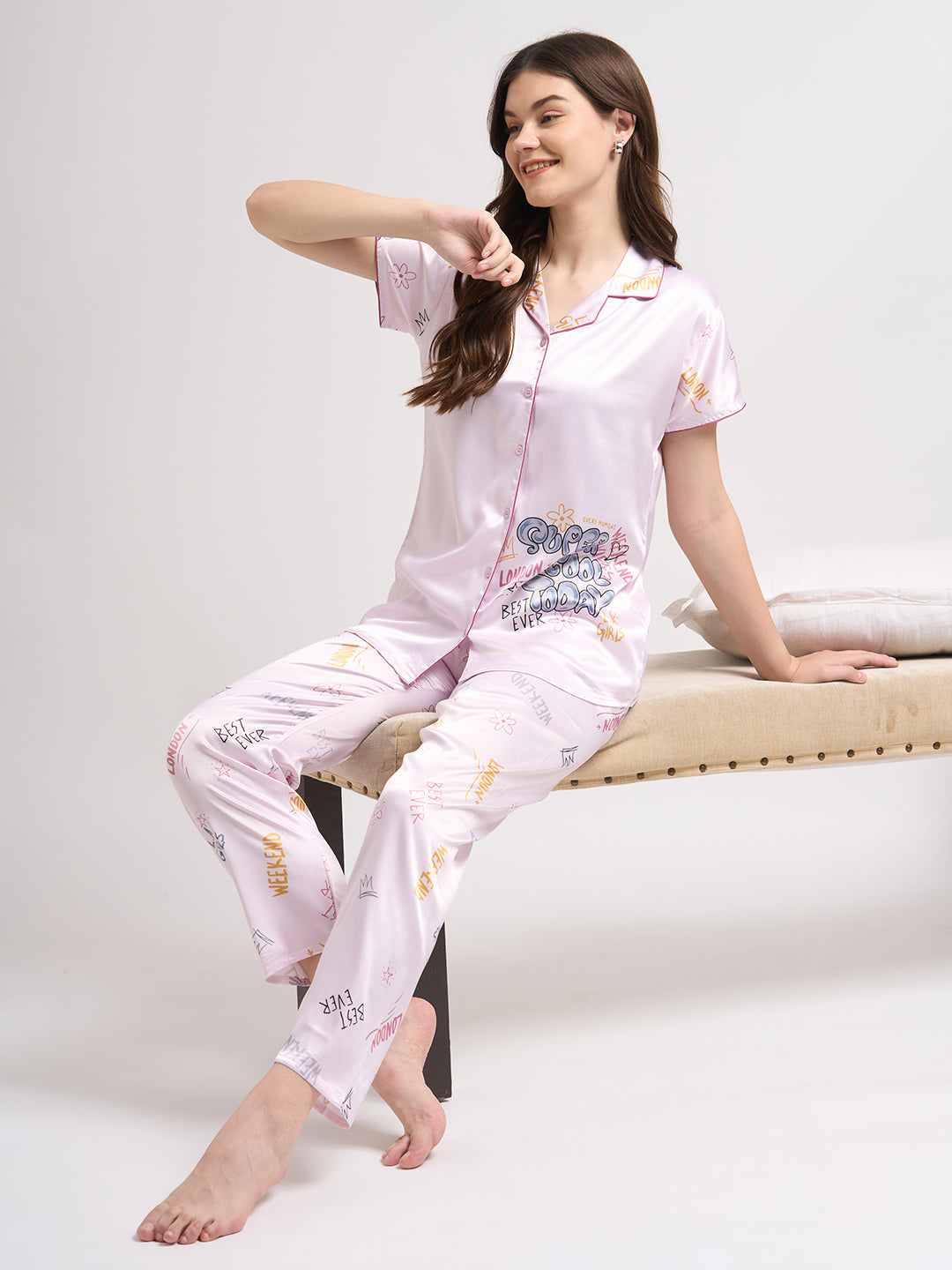 Super Cool Today - Silky Lounge Night Suit