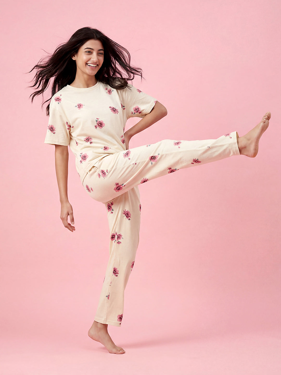 Ivory Bloom - Cotton Lounge Night Suit