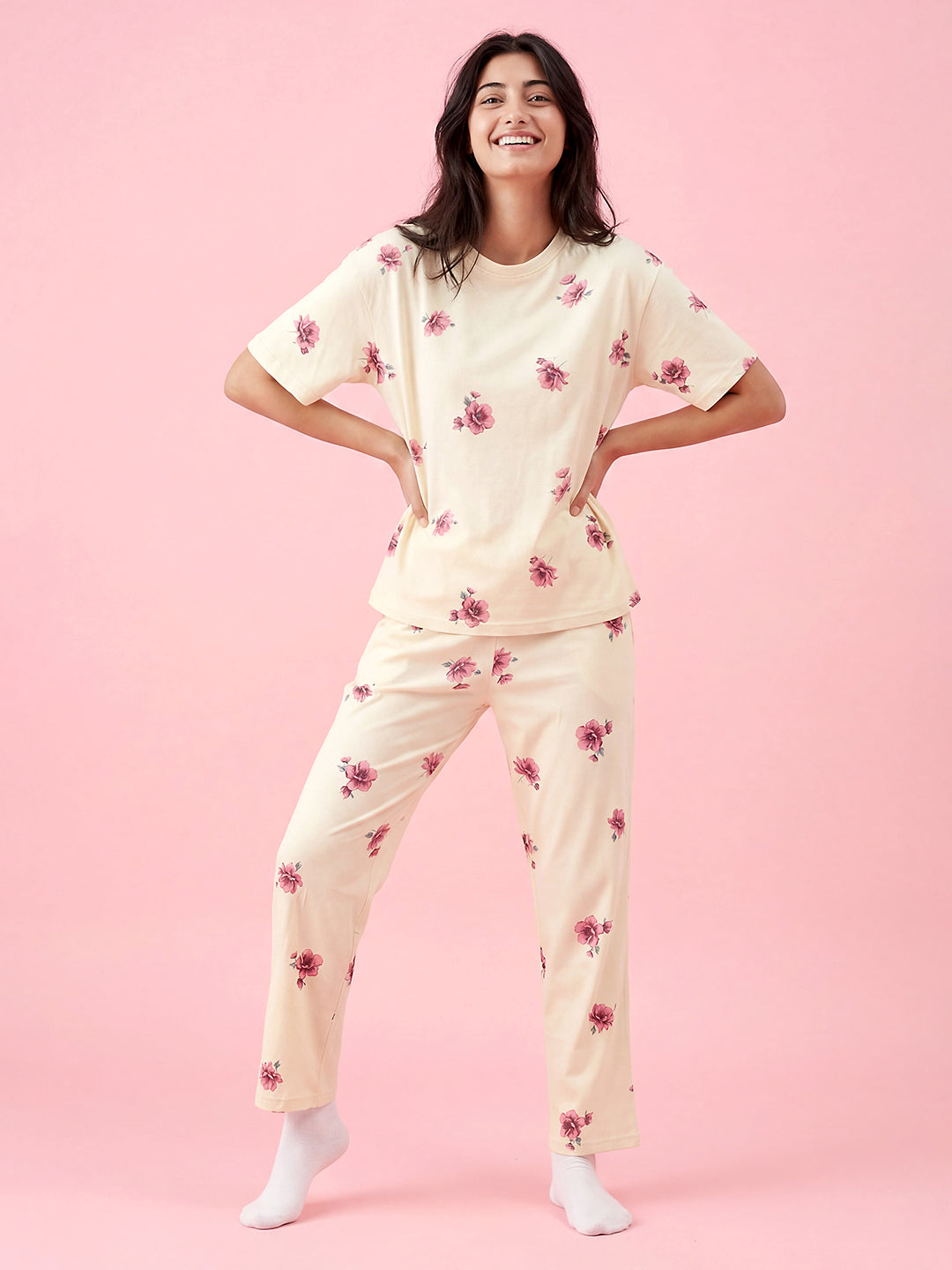 Ivory Bloom - Cotton Lounge Night Suit