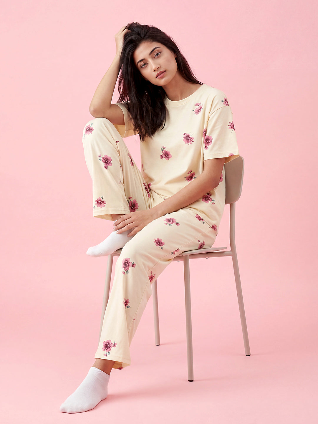 Ivory Bloom - Cotton Lounge Night Suit