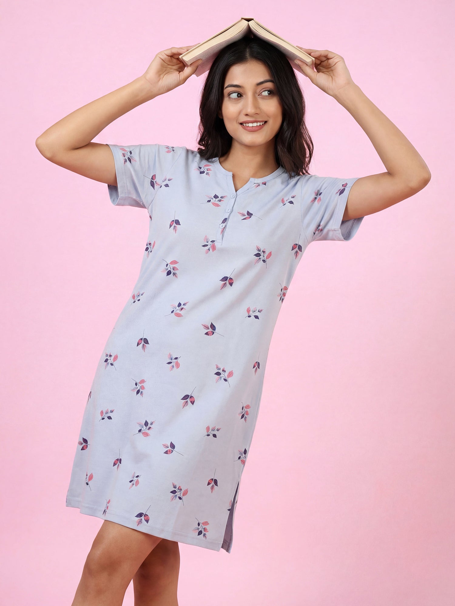 Lavender Leaf – Cotton Short Nighty