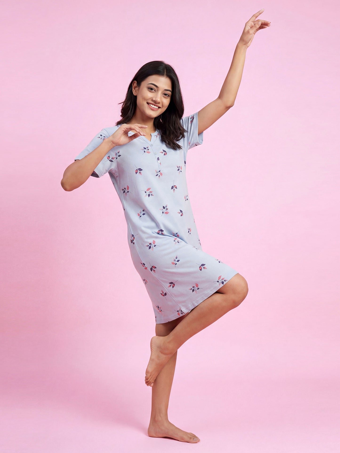 Lavender Leaf – Cotton Short Nighty