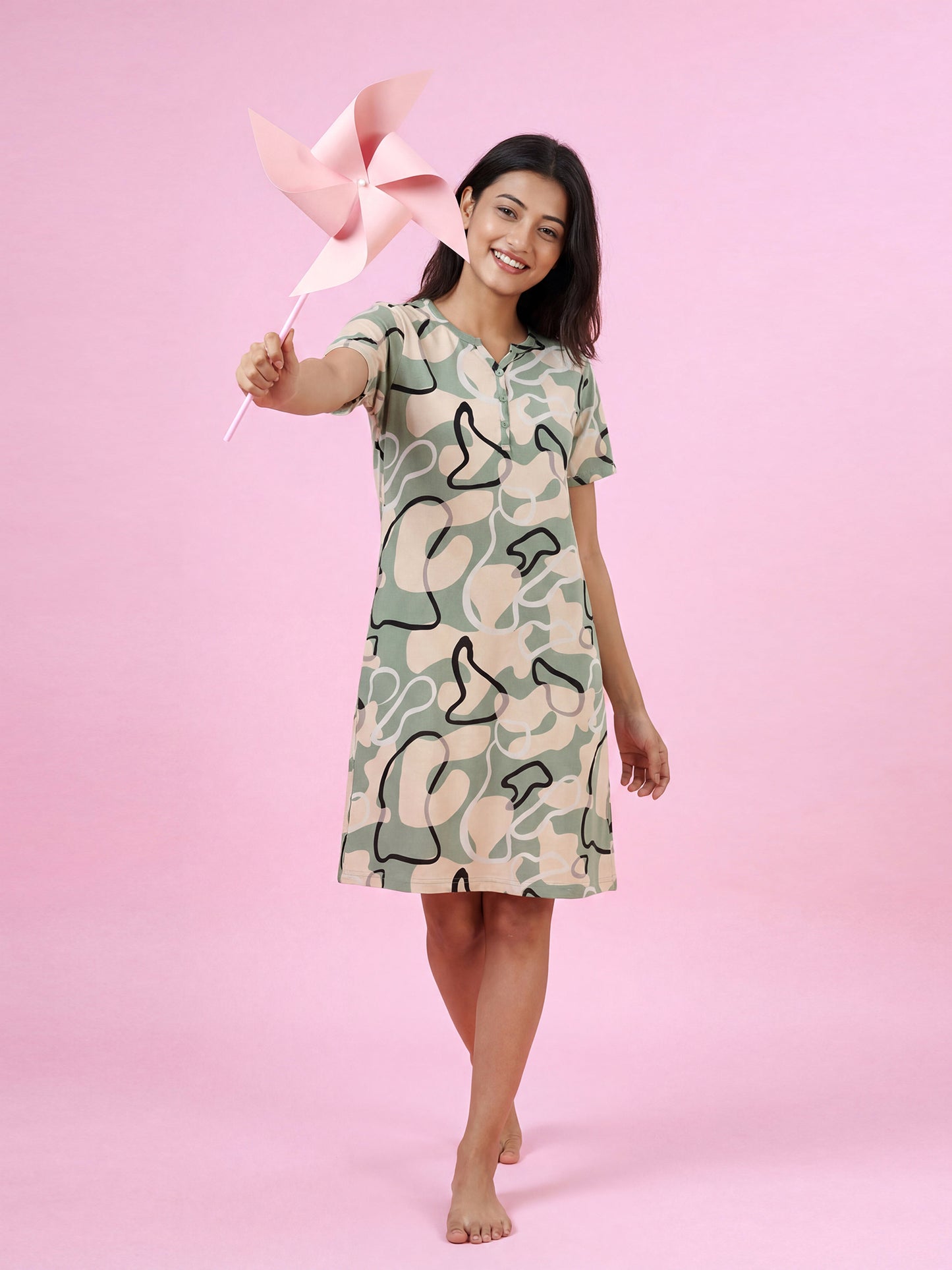 Sage Swirl – Cotton Short Nighty