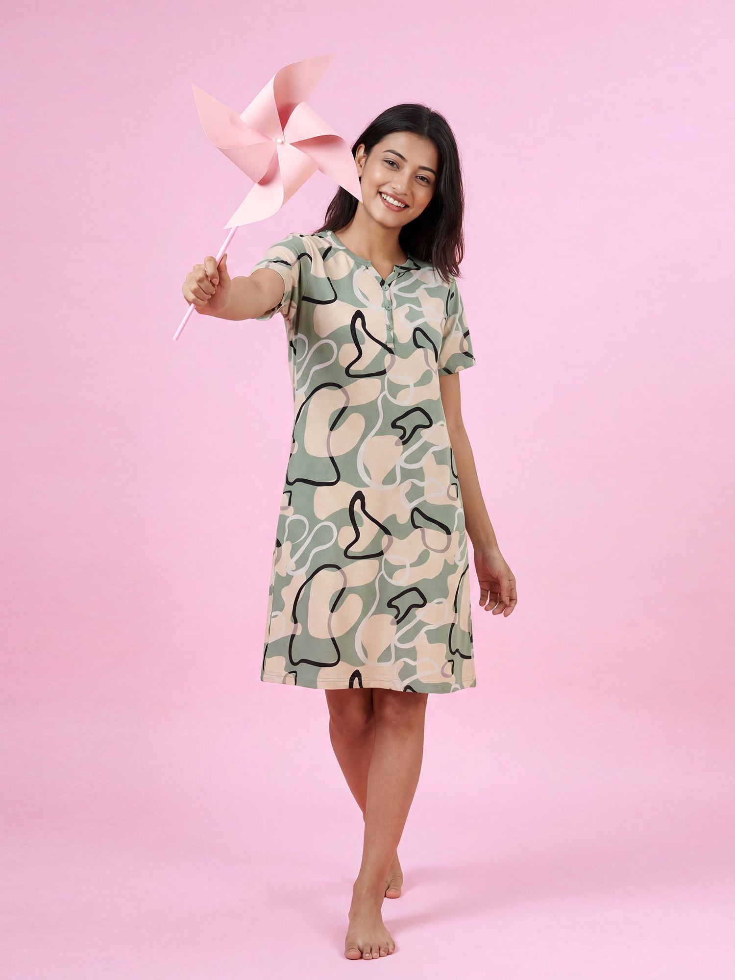 Sage Swirl – Cotton Short Nighty