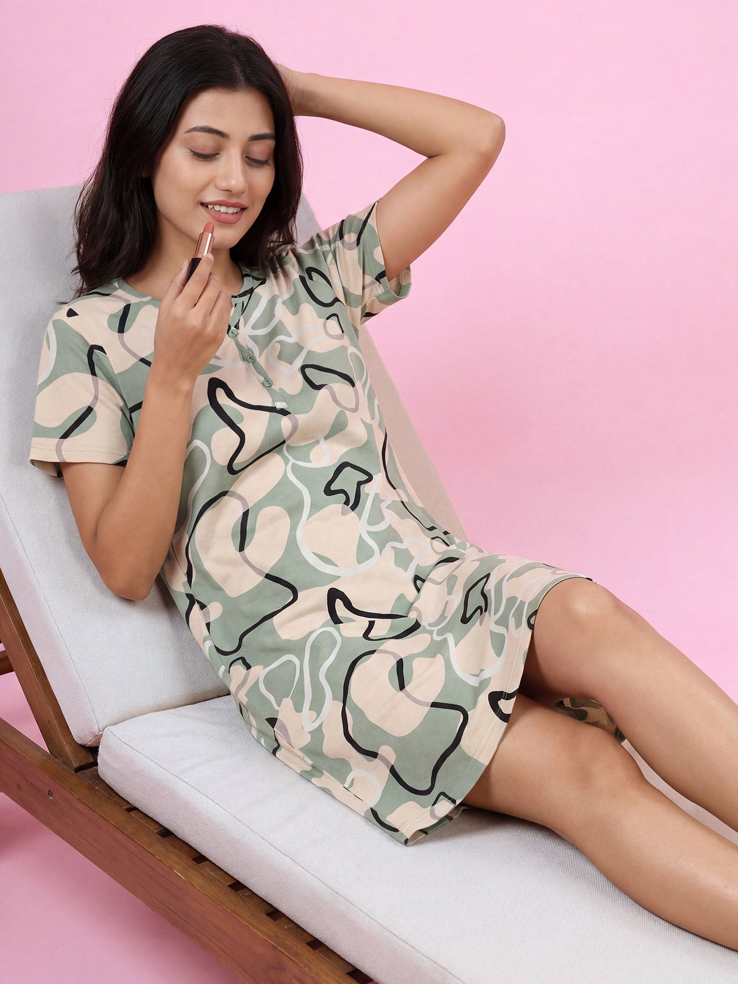 Sage Swirl – Cotton Short Nighty