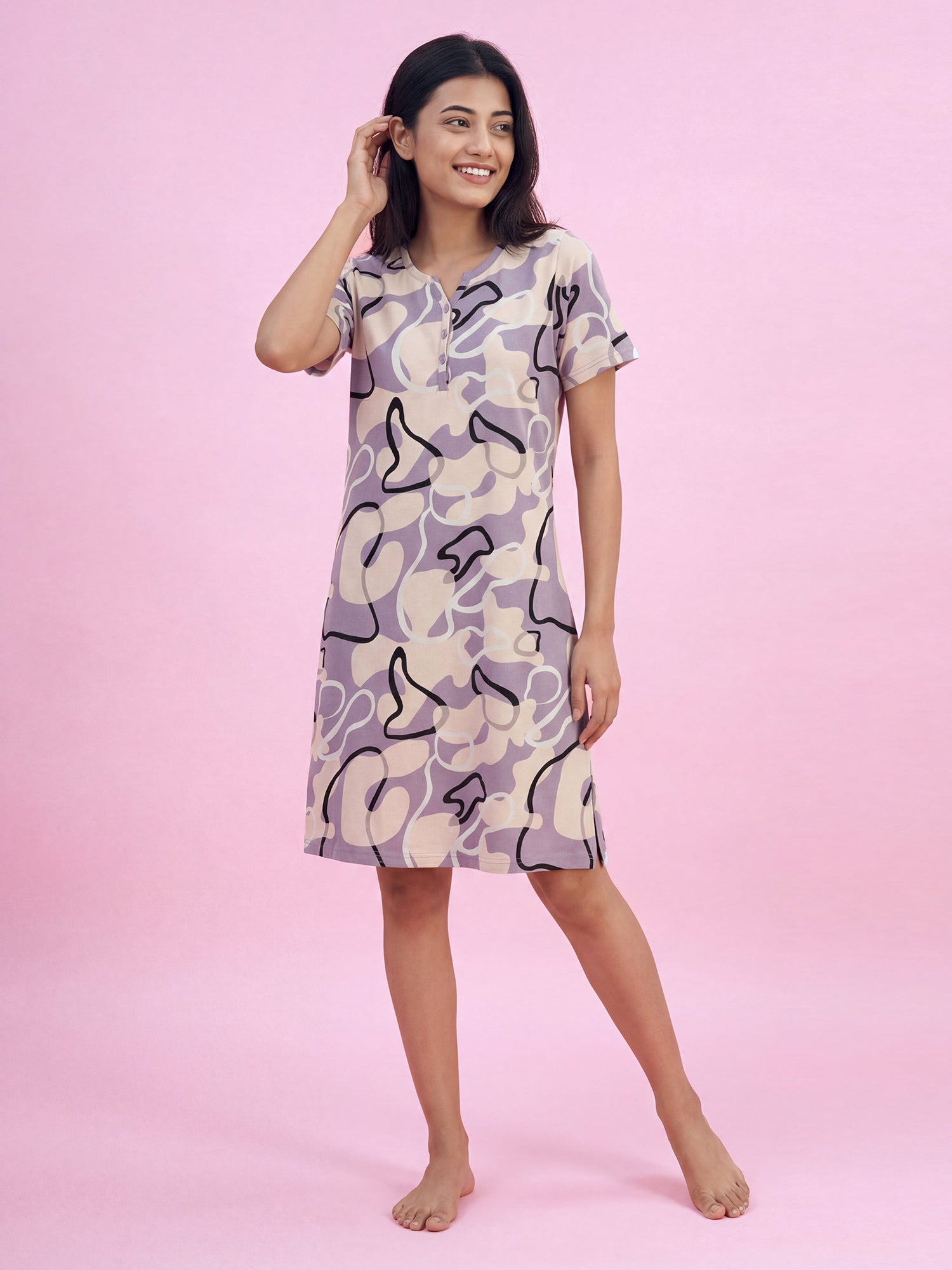 Sage Swirl – Cotton Short Nighty
