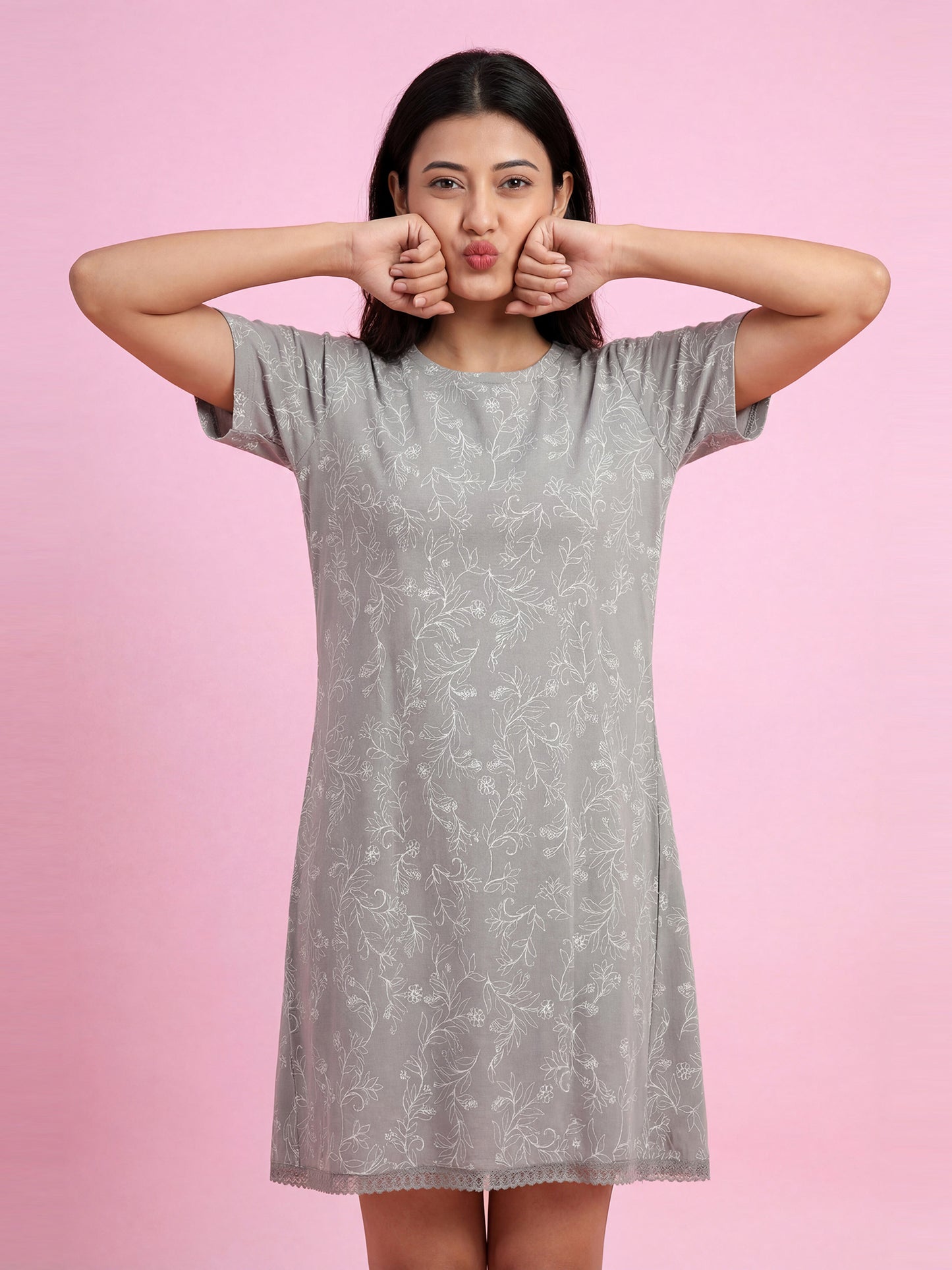 Mauve Bloom – Cotton Short Nighty