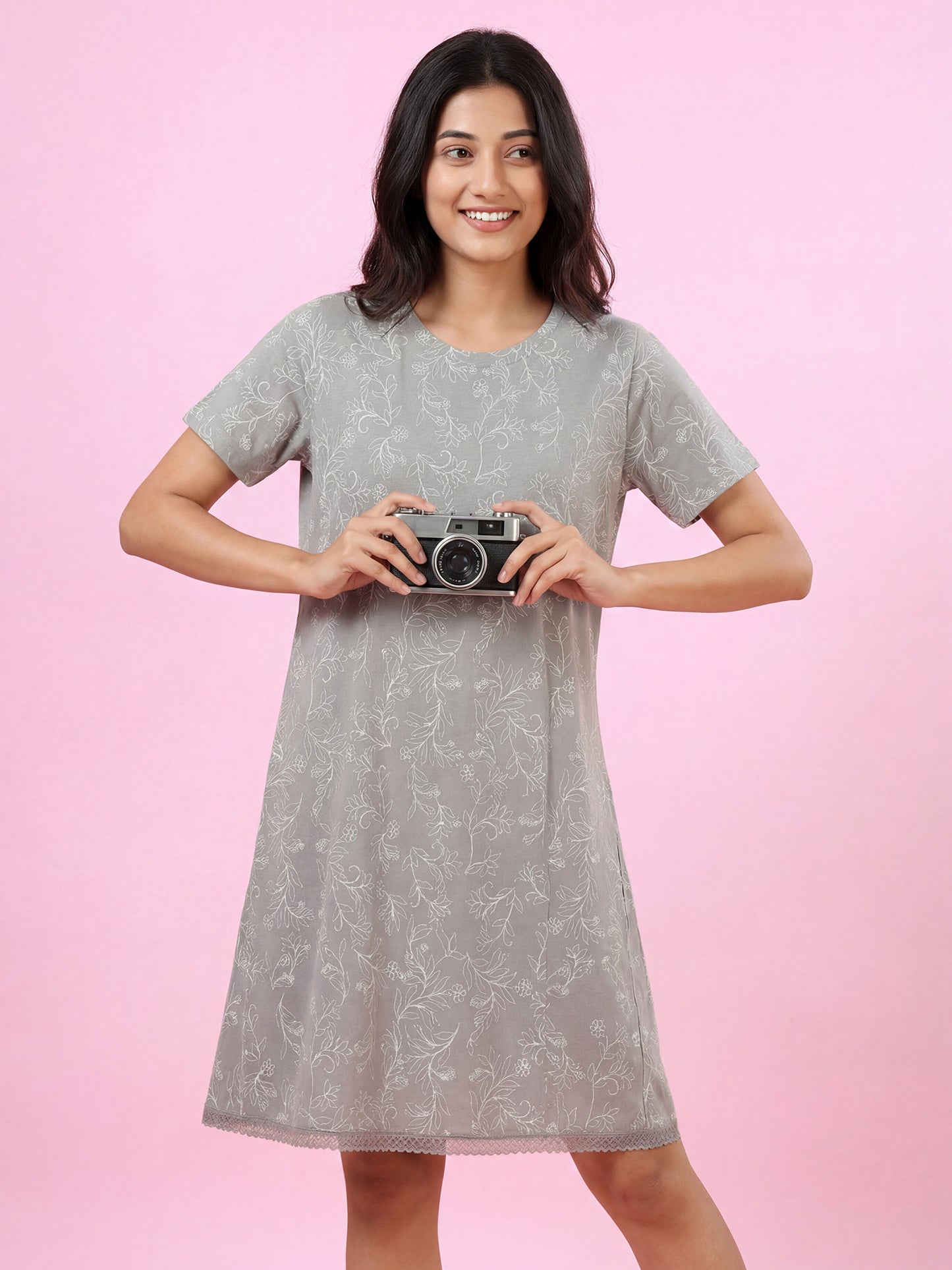 Mauve Bloom – Cotton Short Nighty