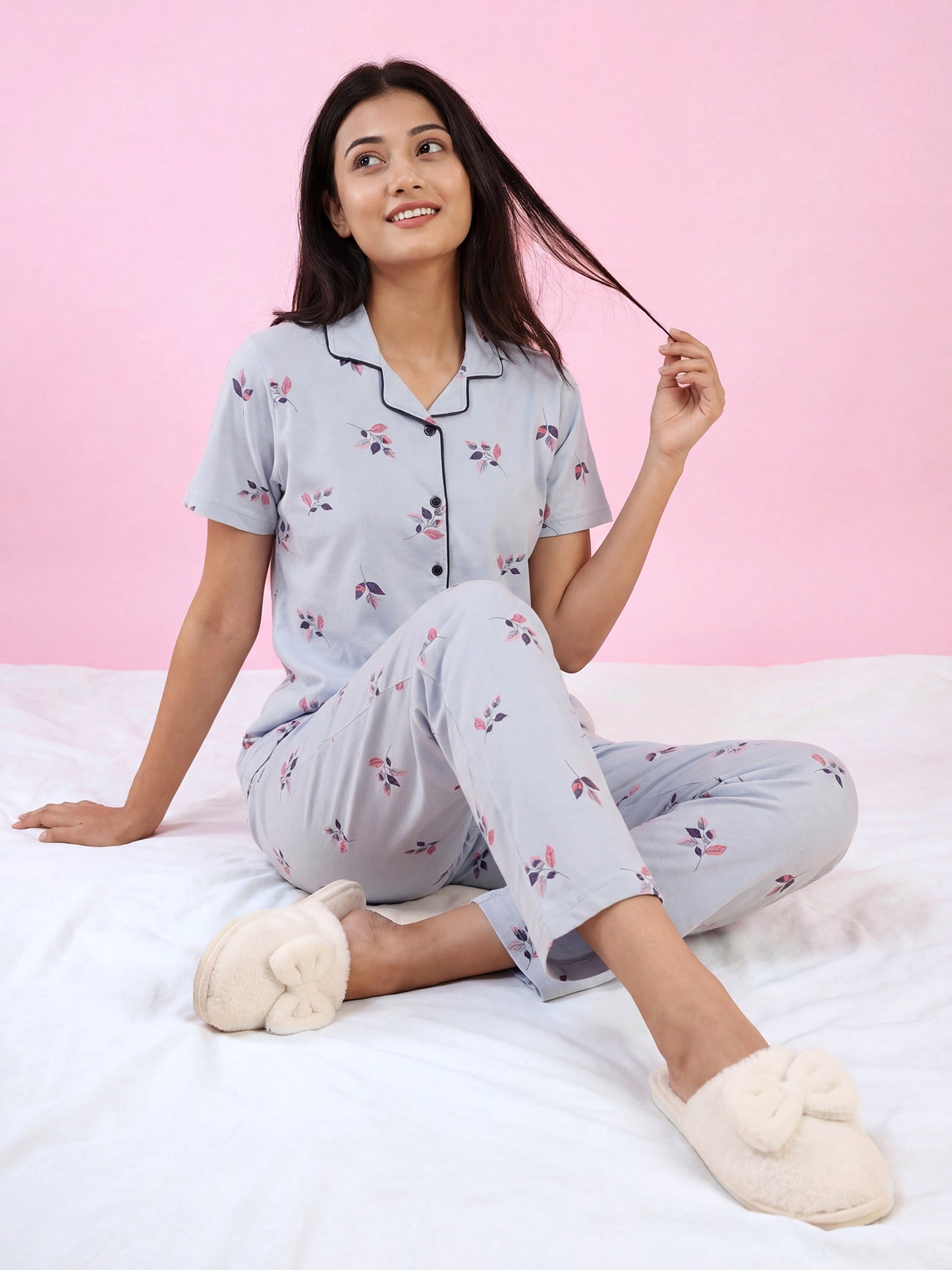 Pink Peony - Cotton Lounge Night Suit