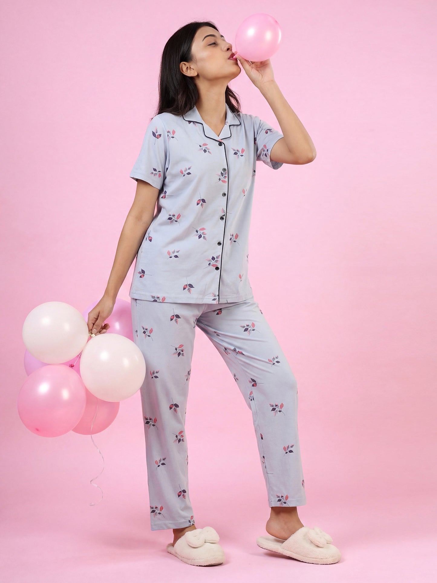 Pink Peony - Cotton Lounge Night Suit