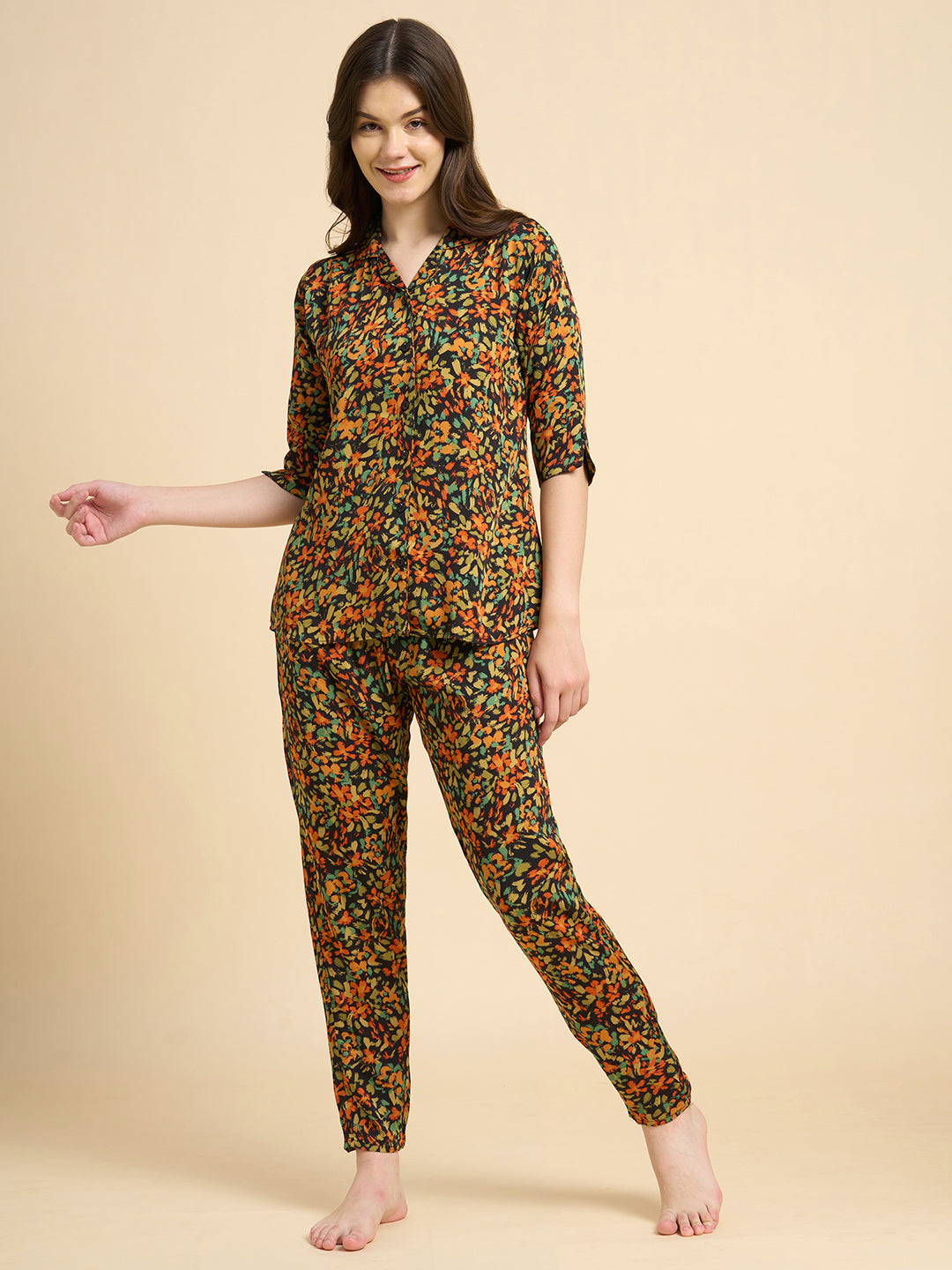 Evening Garden - Silky Lounge Night Suit