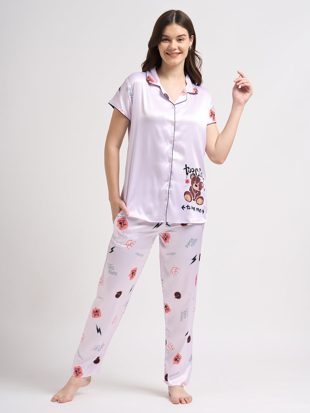 Born Cool Bear - Silky Lounge Night Suit