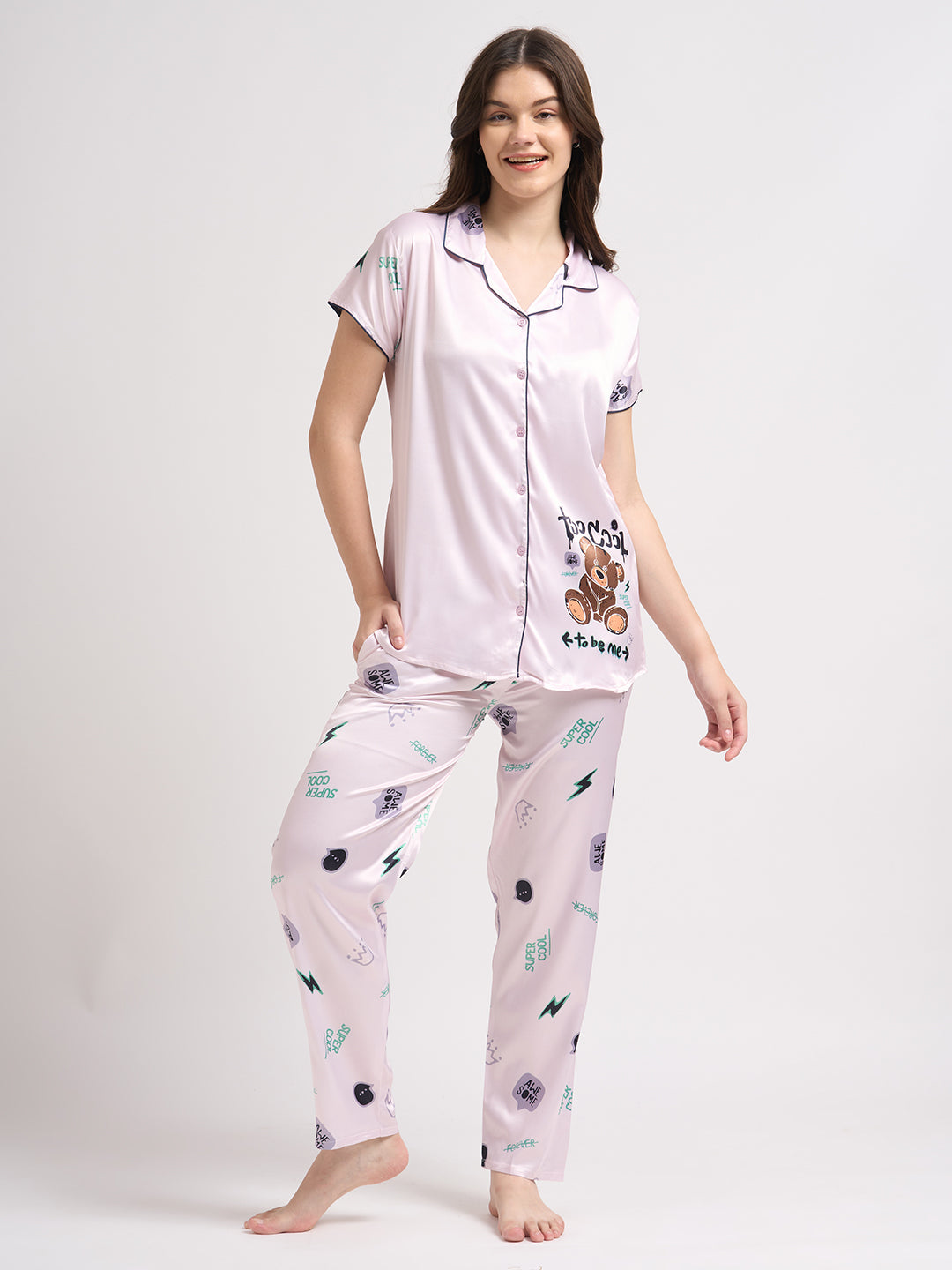 Born Cool Bear - Silky Lounge Night Suit