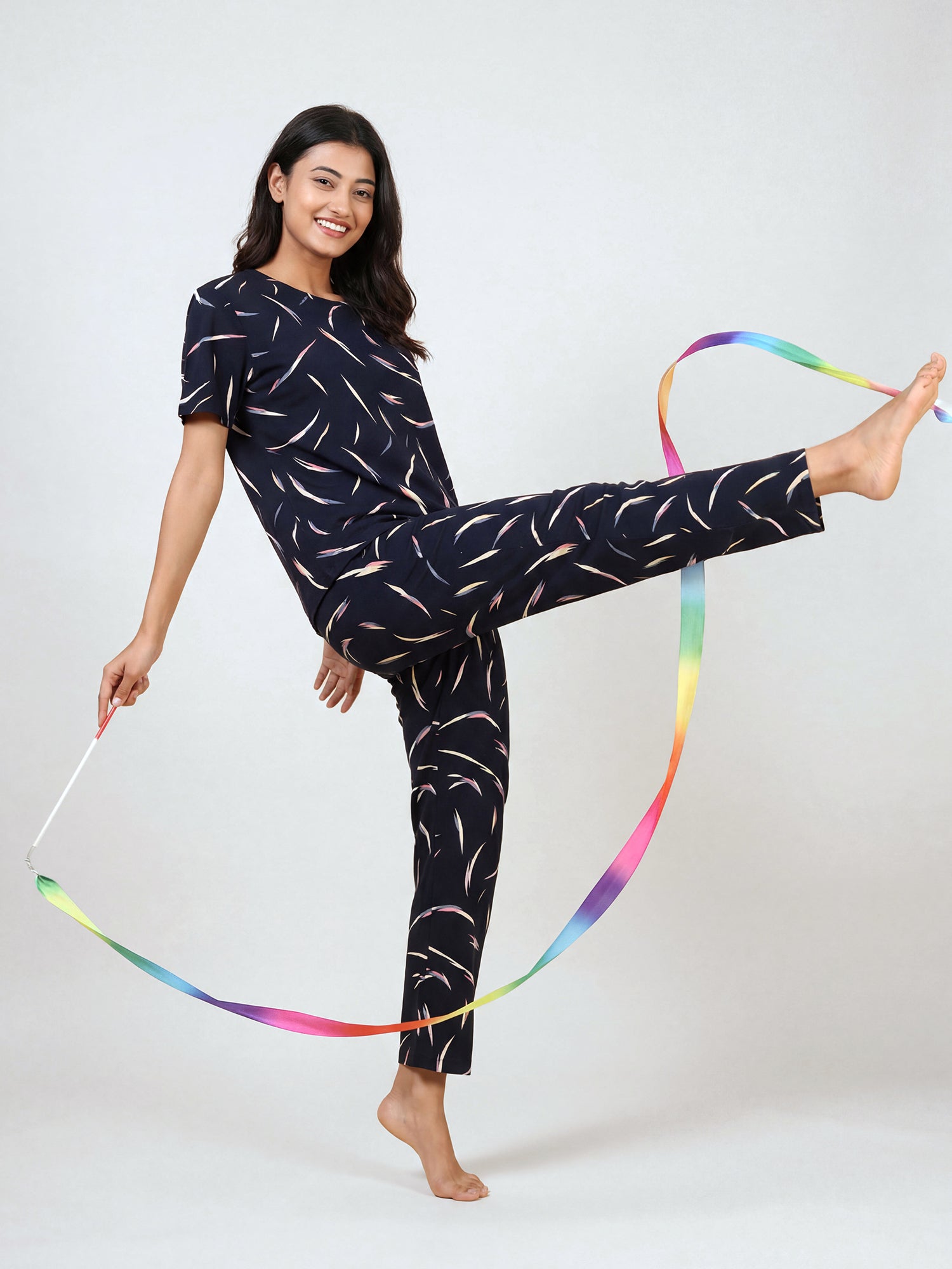 Moonlit Feather - Cotton Lounge Night Suit