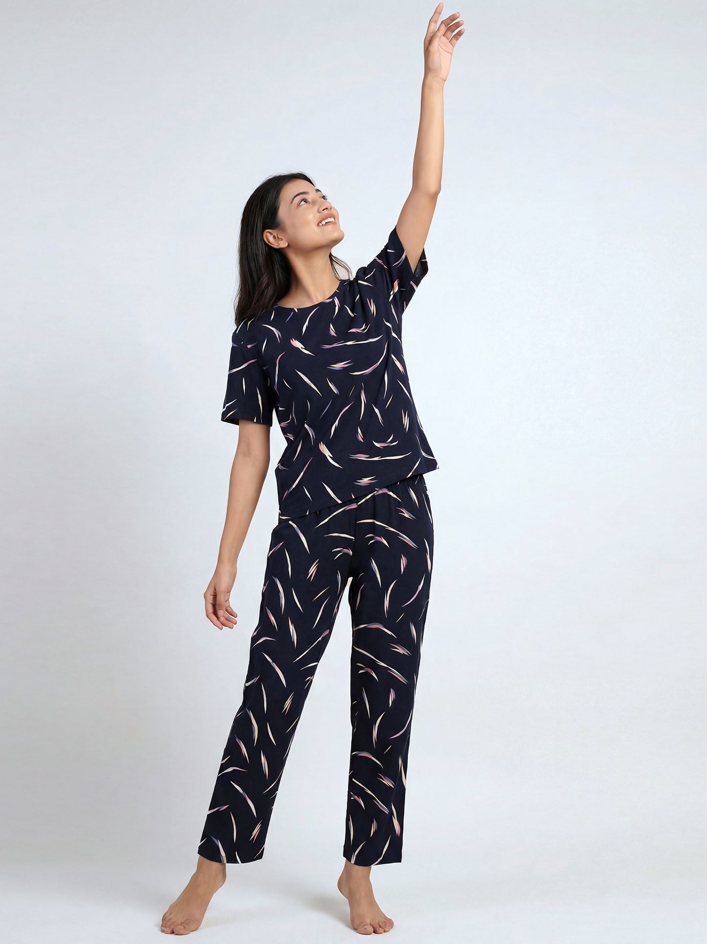 Moonlit Feather - Cotton Lounge Night Suit