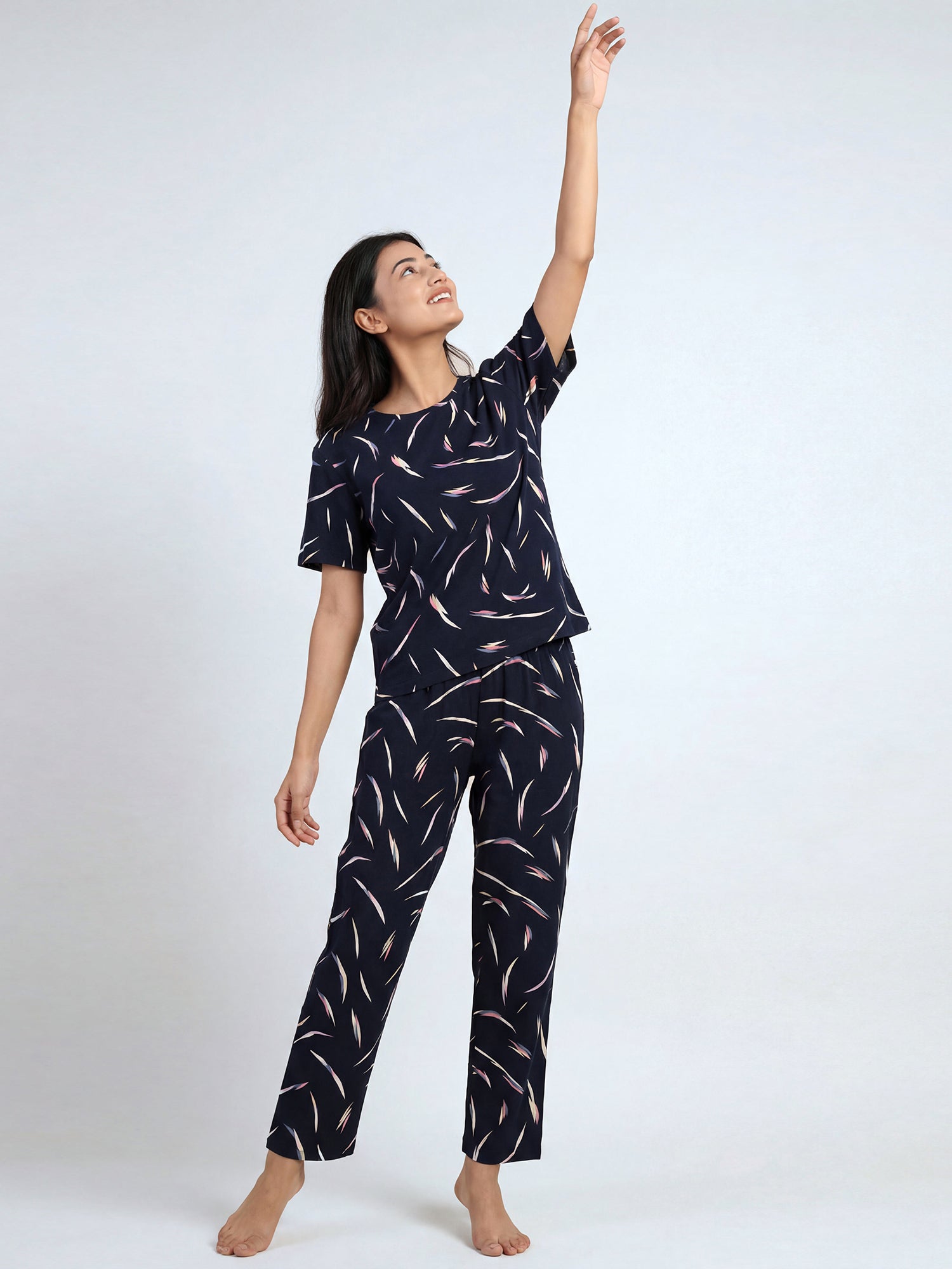 Moonlit Feather - Cotton Lounge Night Suit