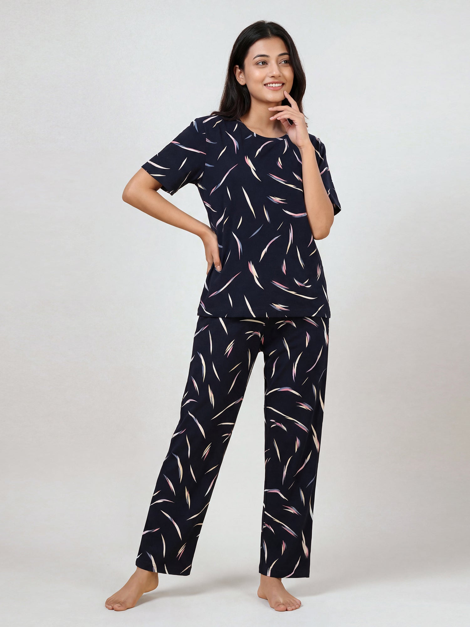 Moonlit Feather - Cotton Lounge Night Suit