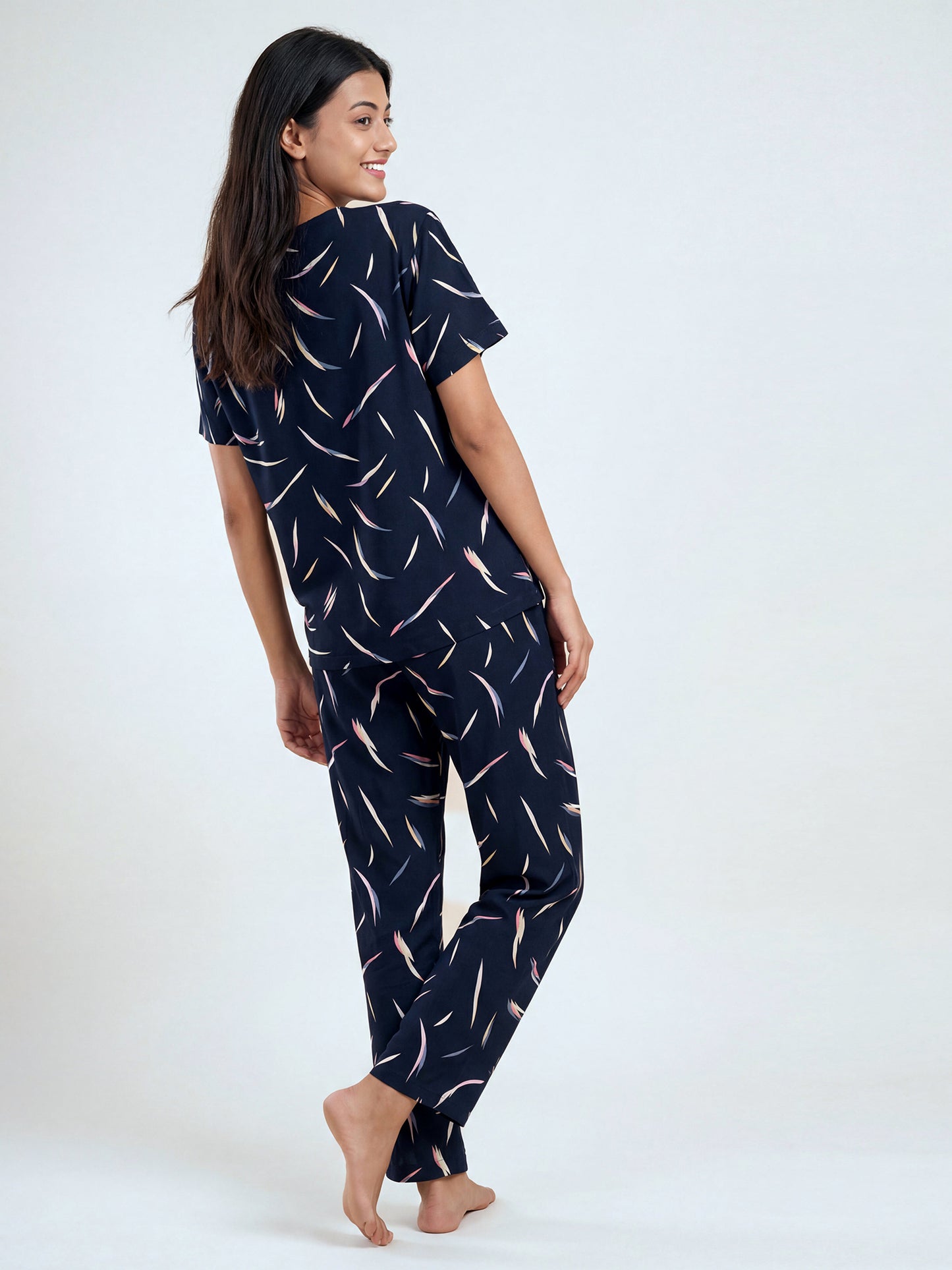 Moonlit Feather - Cotton Lounge Night Suit