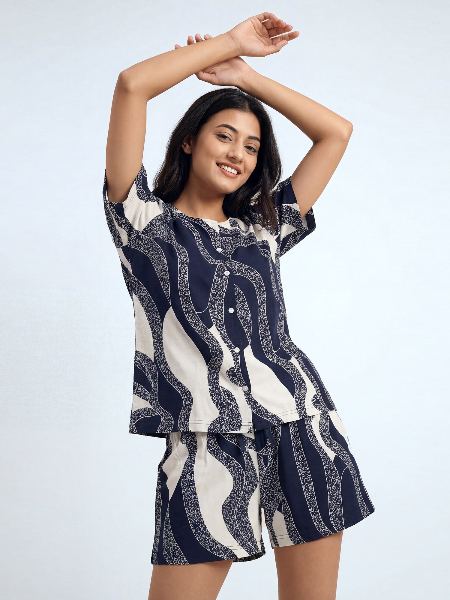 Crimson Wave – Cotton Lounge Night Suit