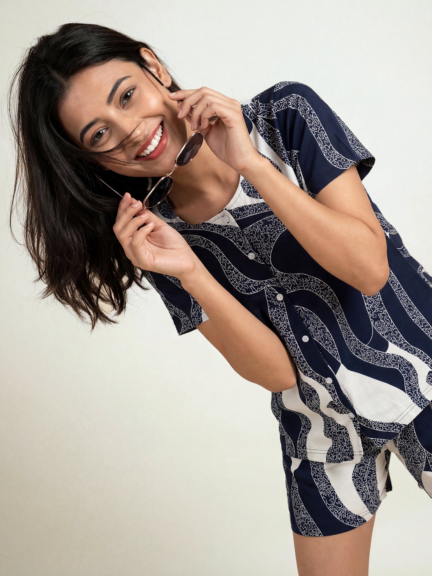 Crimson Wave – Cotton Lounge Night Suit