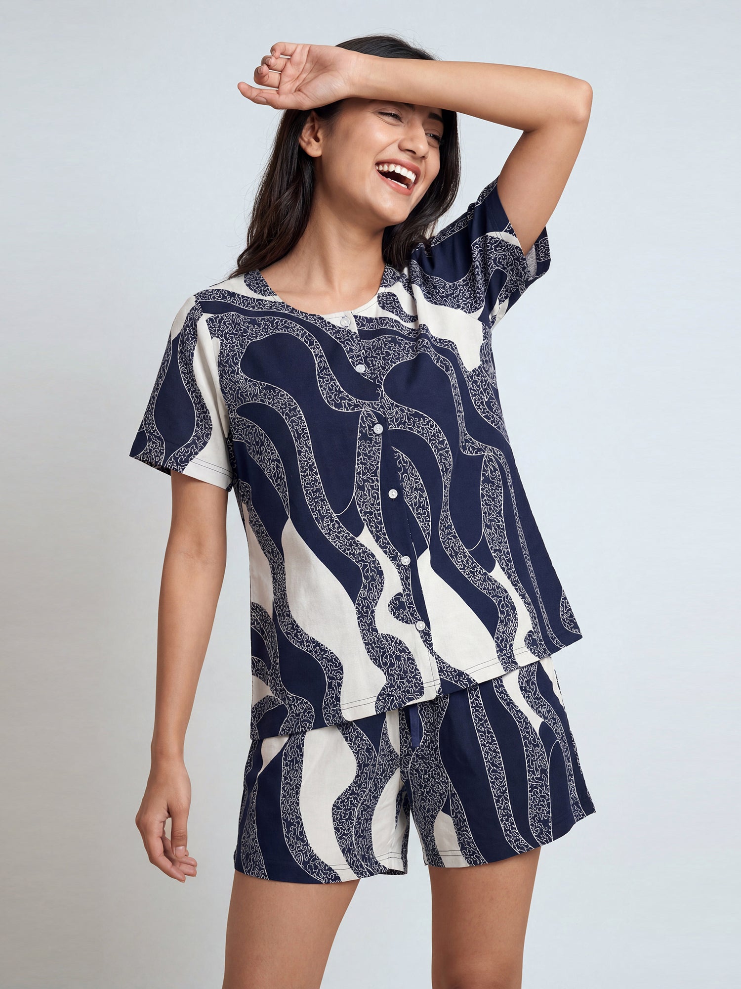Crimson Wave – Cotton Lounge Night Suit