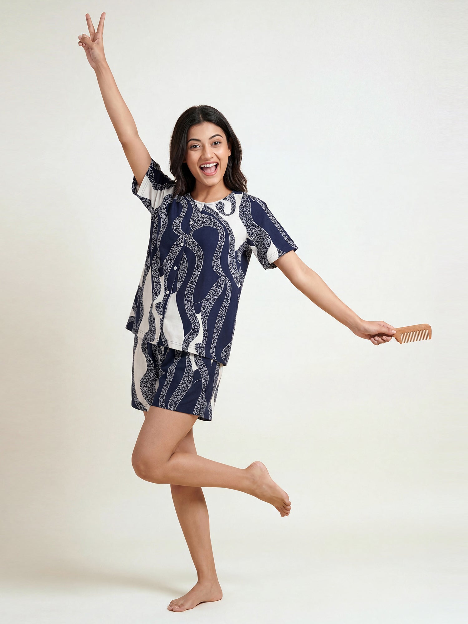 Crimson Wave – Cotton Lounge Night Suit