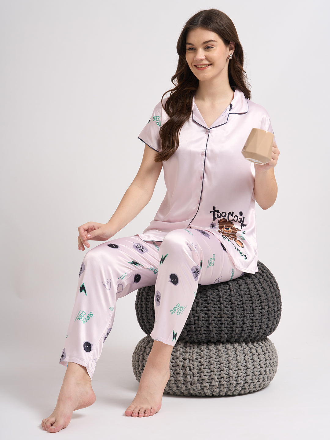 Born Cool Bear - Silky Lounge Night Suit