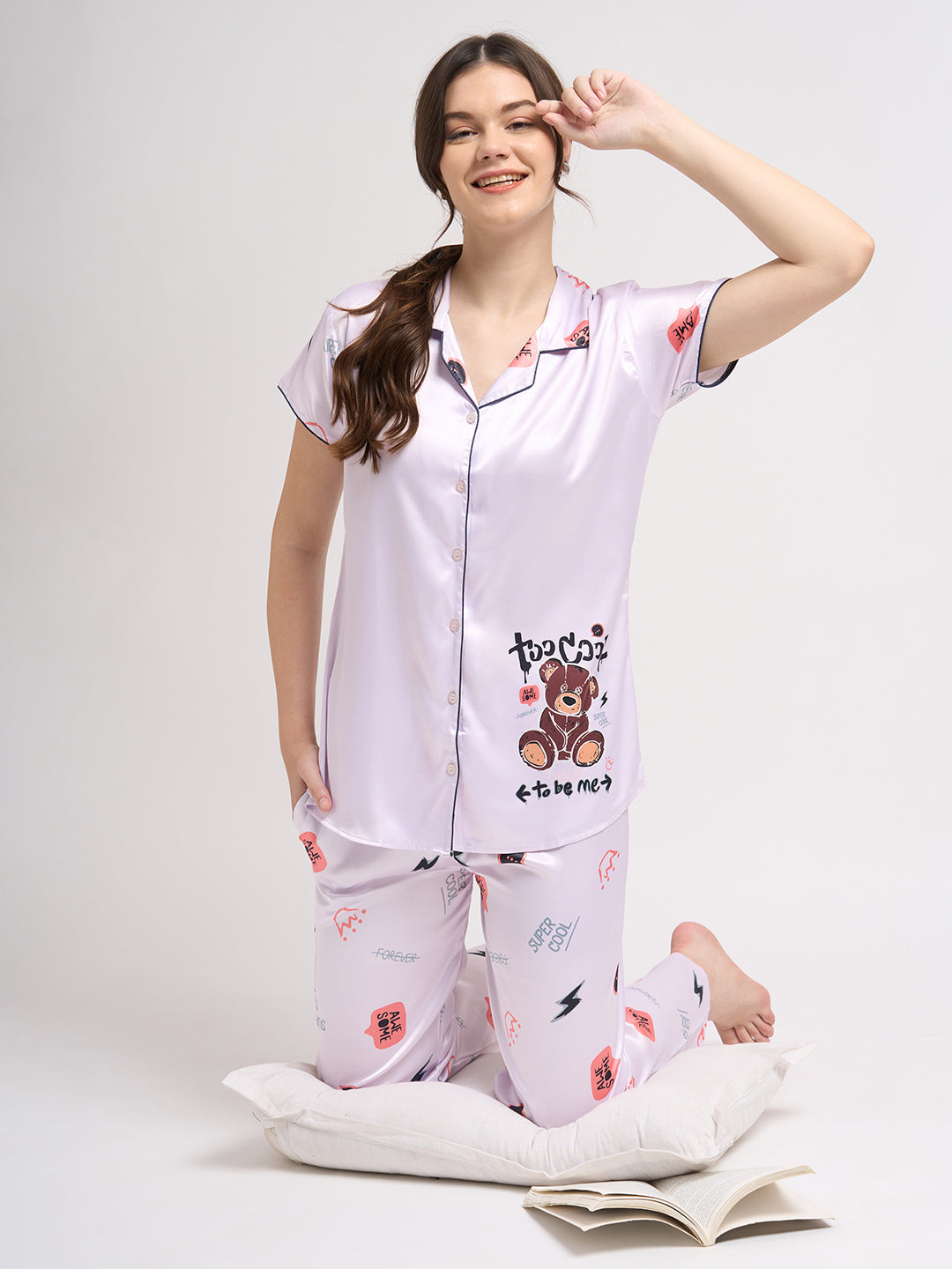 Born Cool Bear - Silky Lounge Night Suit