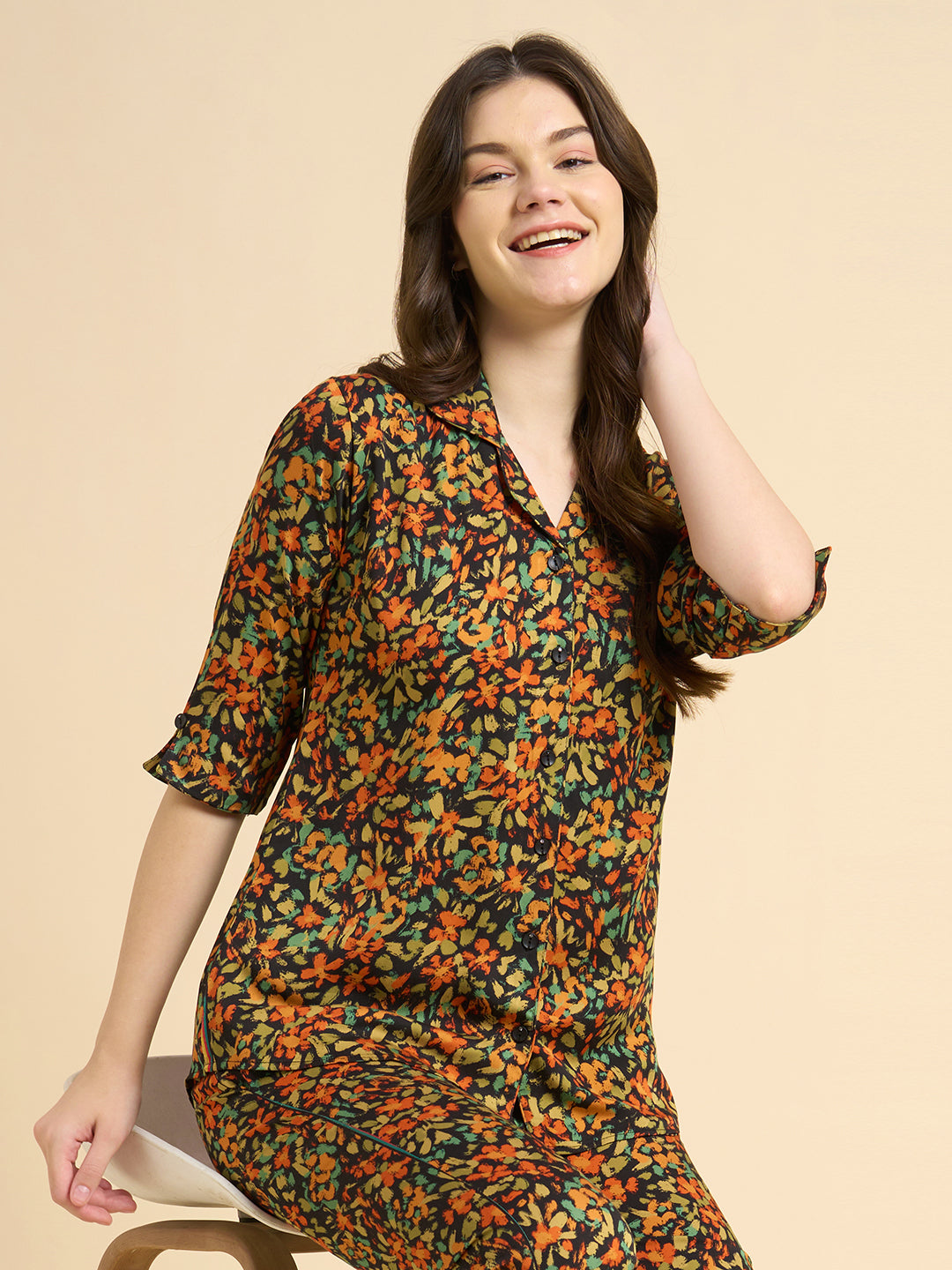 Evening Garden - Silky Lounge Night Suit