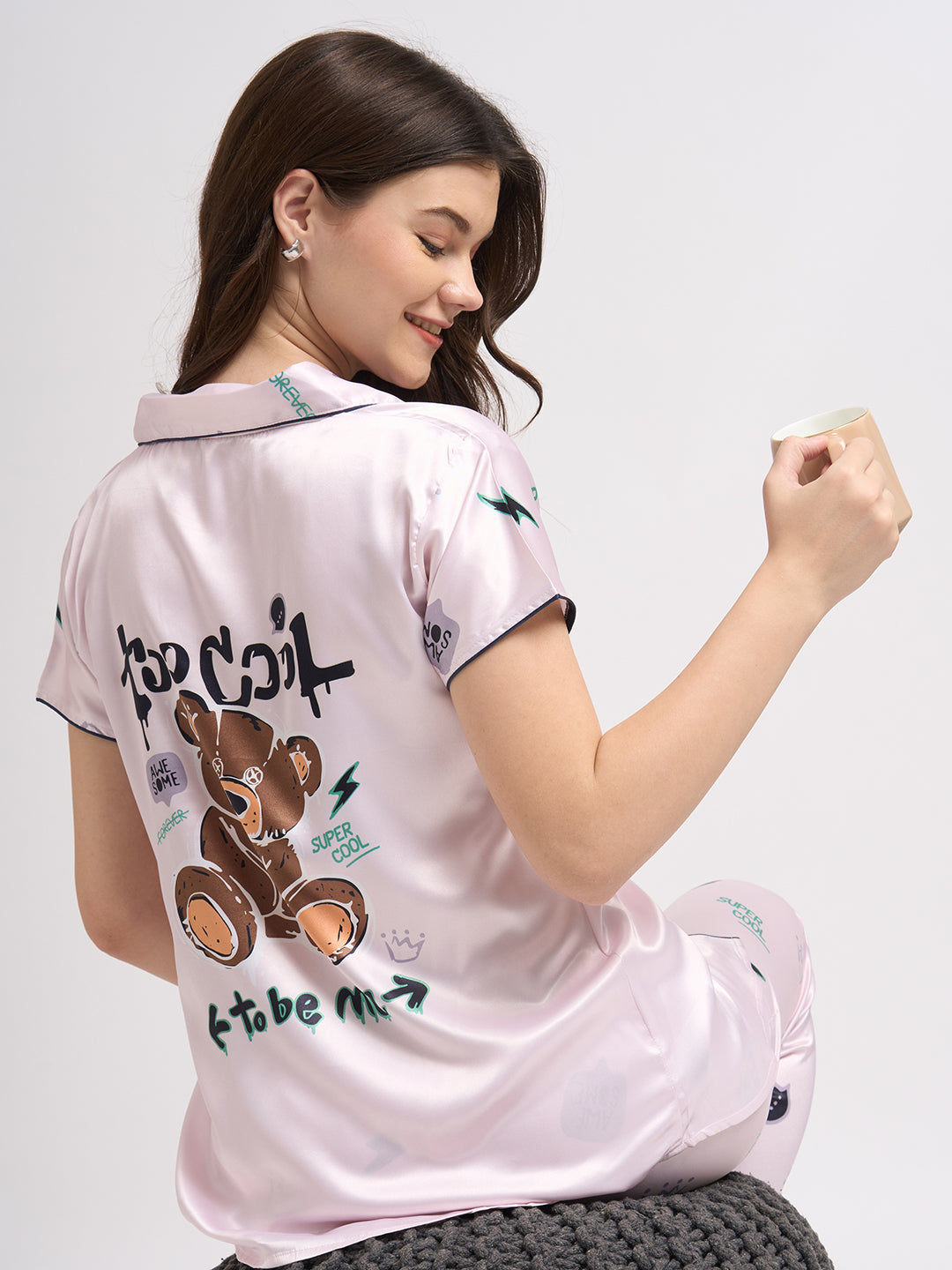 Born Cool Bear - Silky Lounge Night Suit