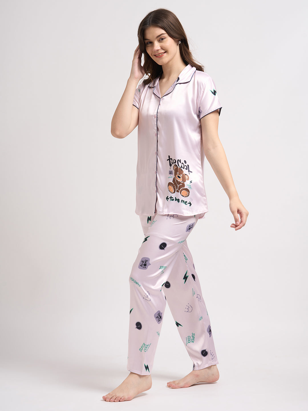 Born Cool Bear - Silky Lounge Night Suit